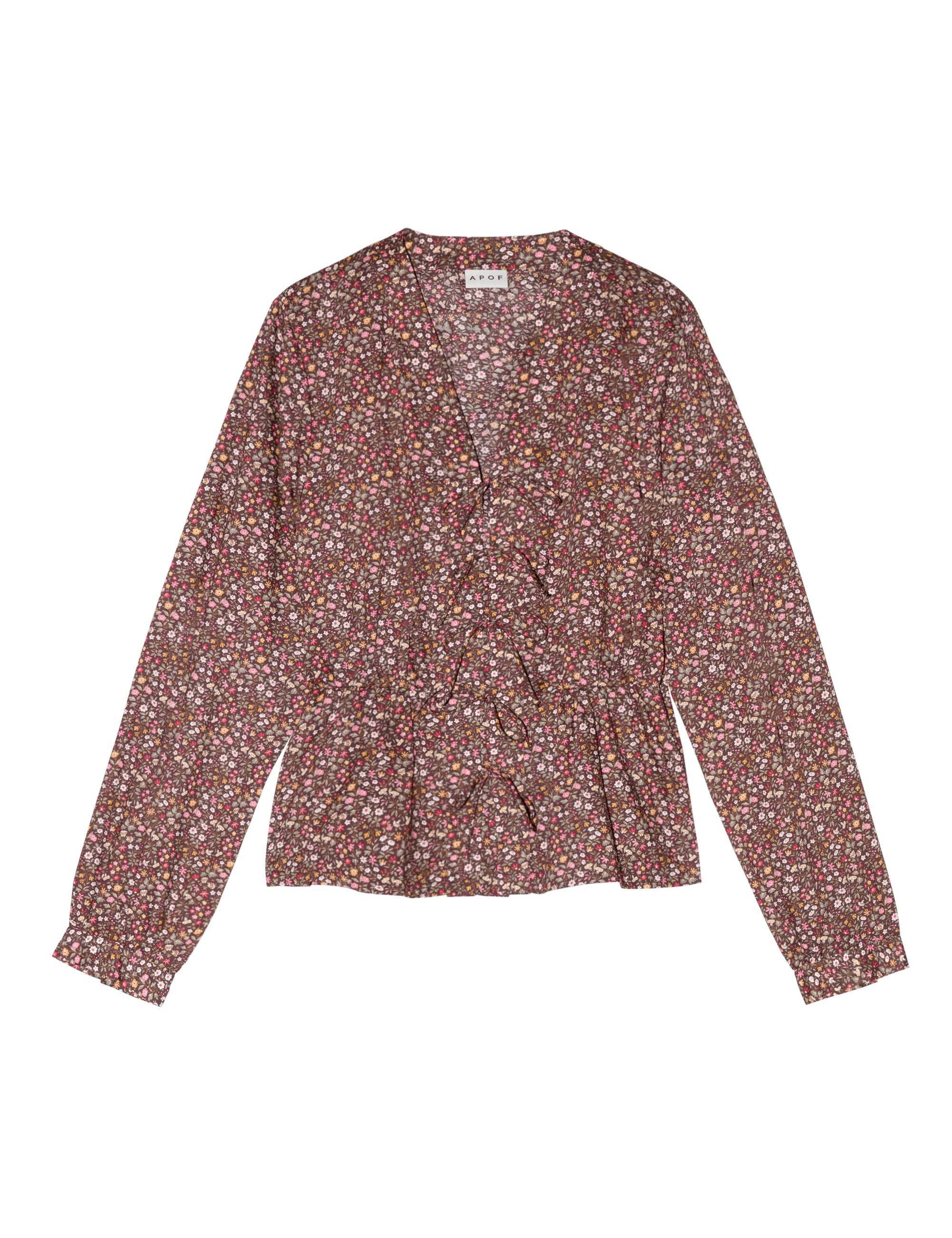 Liberty cotton brown floral print wrap blouse