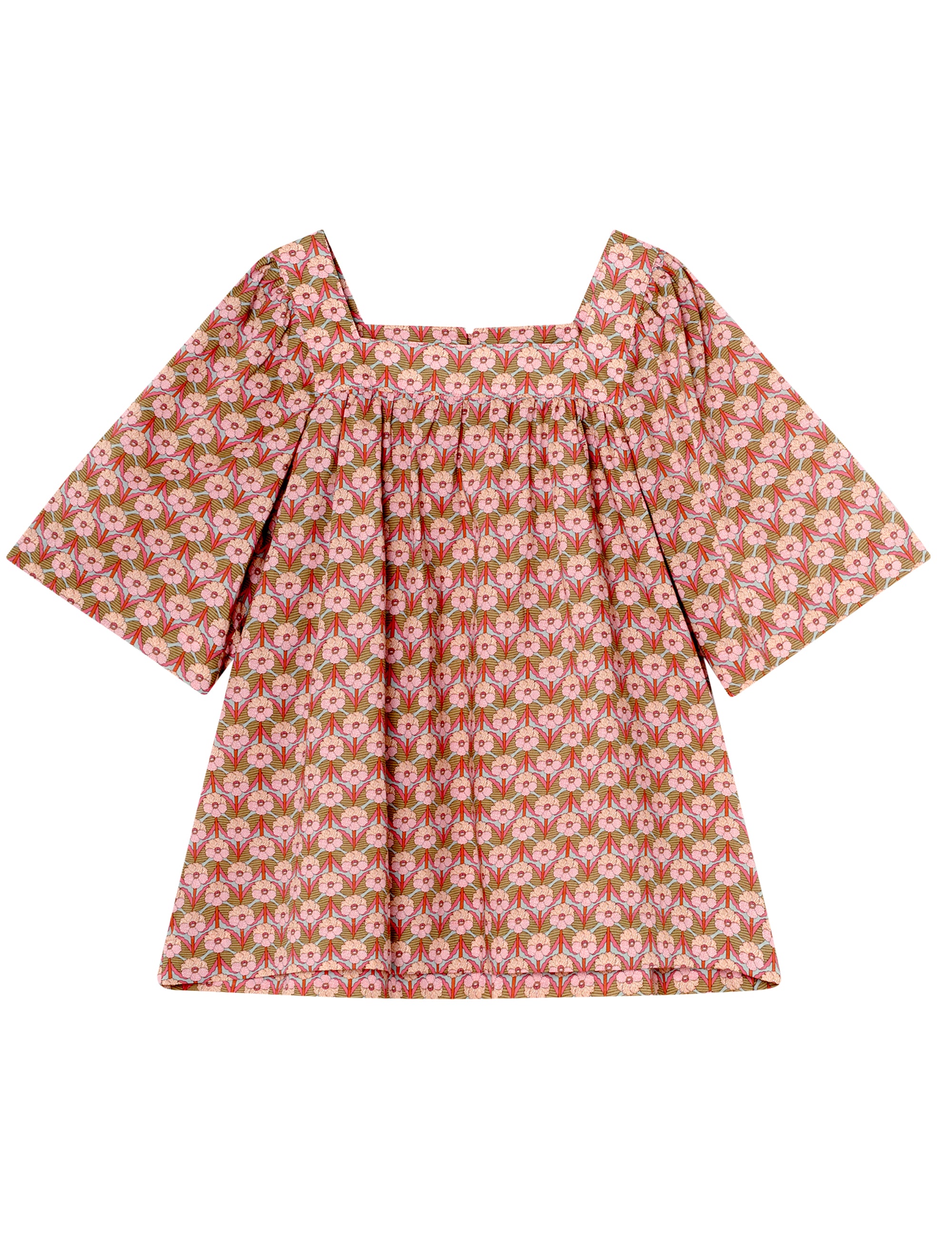Short sleeved summer top with loose fit in pink floral print cotton