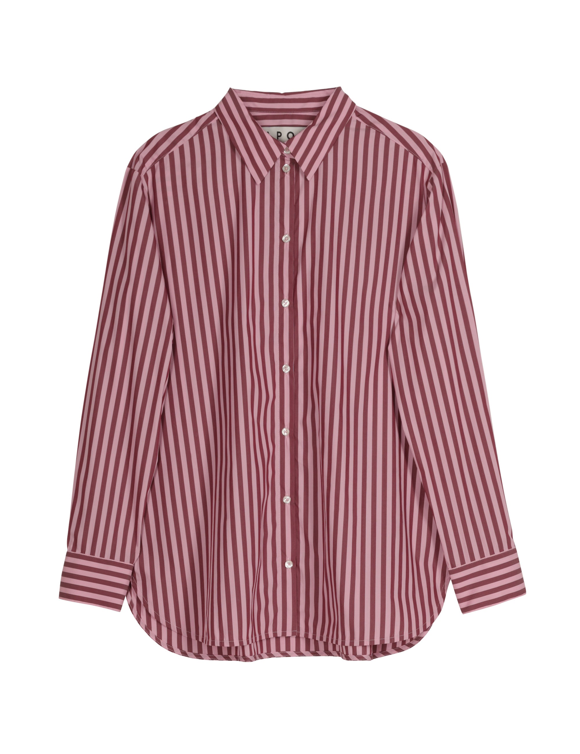 Women's straight pink striped cotton shirt with long sleeves