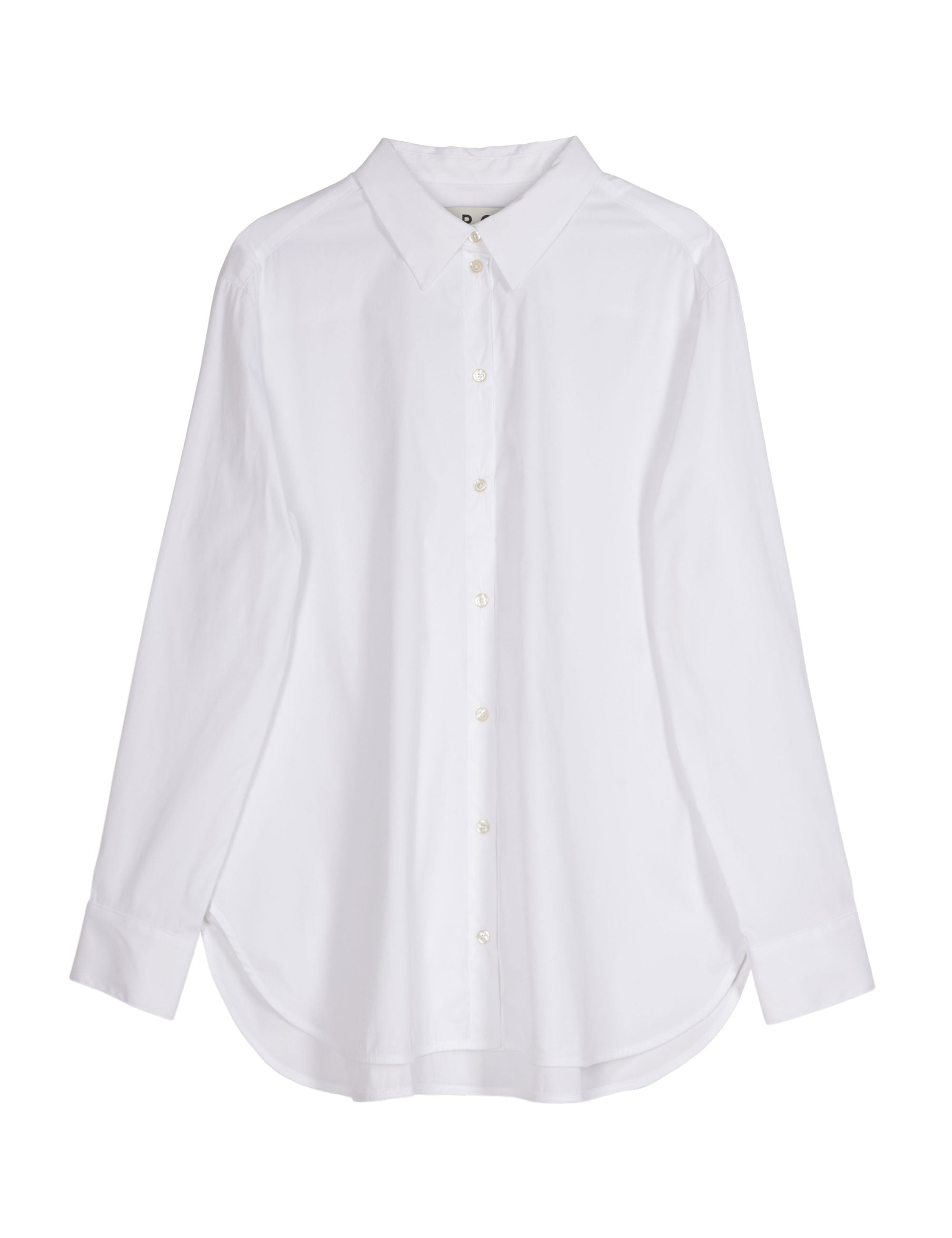 Women's straight white cotton shirt with long sleeves