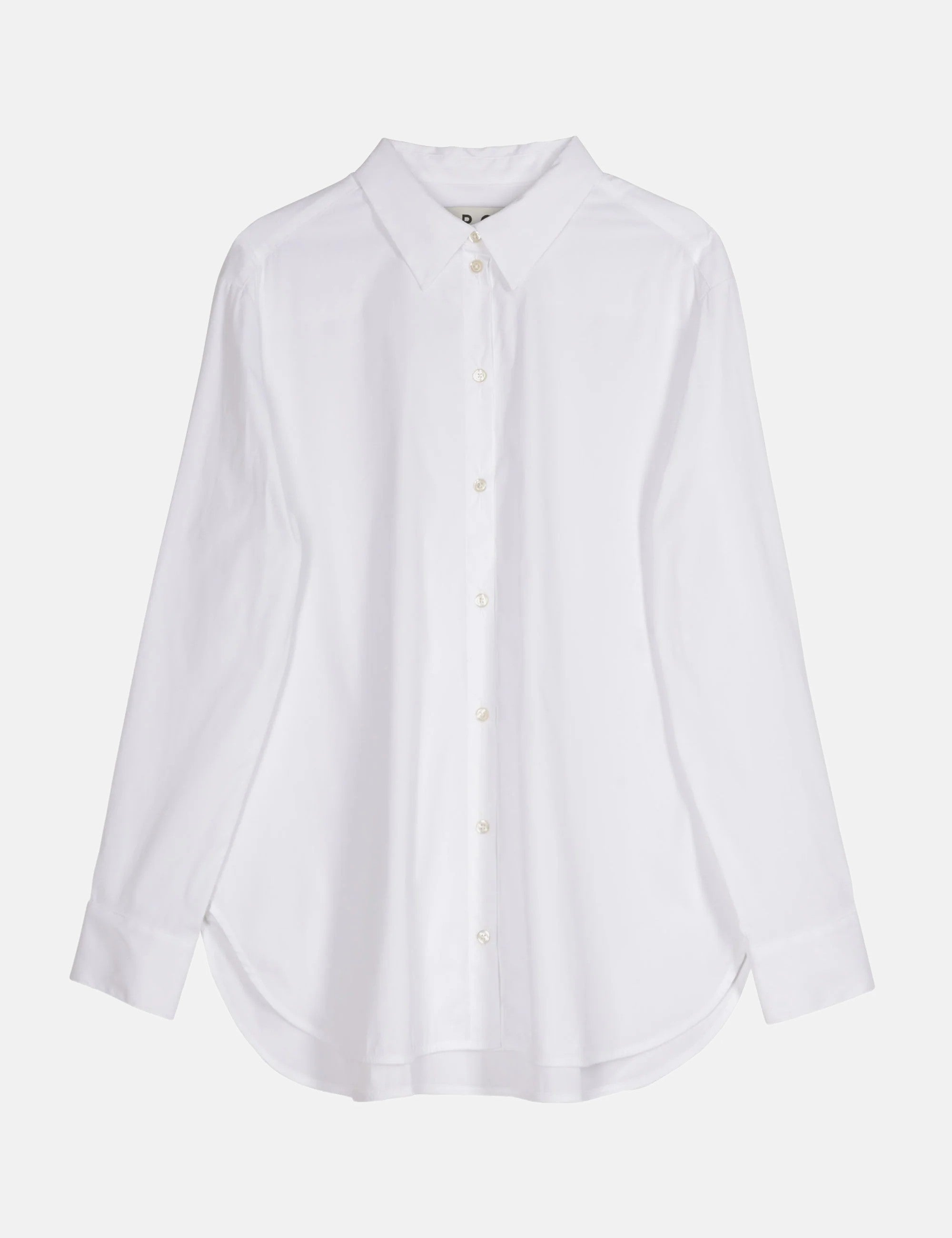 Women's straight white cotton shirt with long sleeves