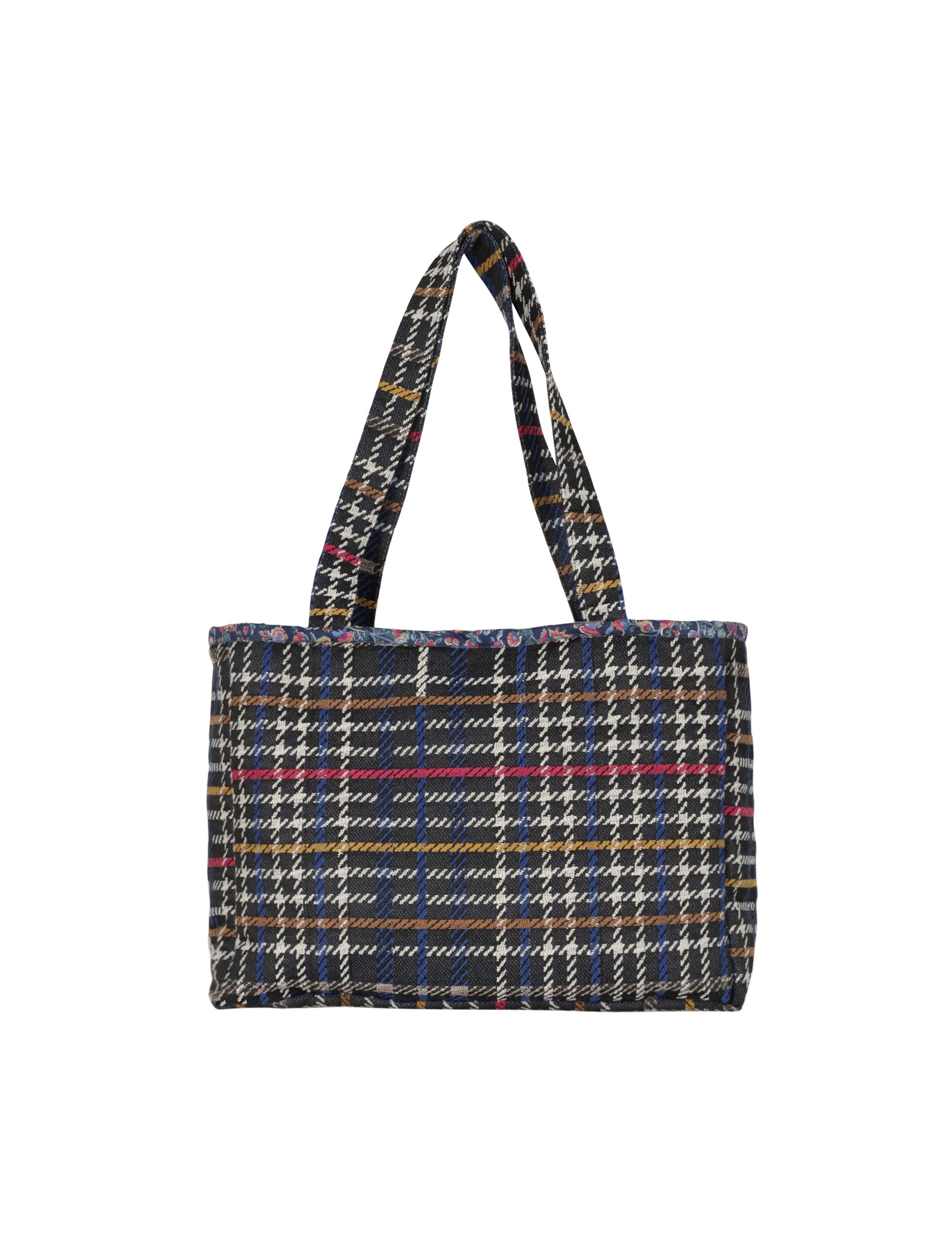 Multi-colored check patterned tote bag in cotton