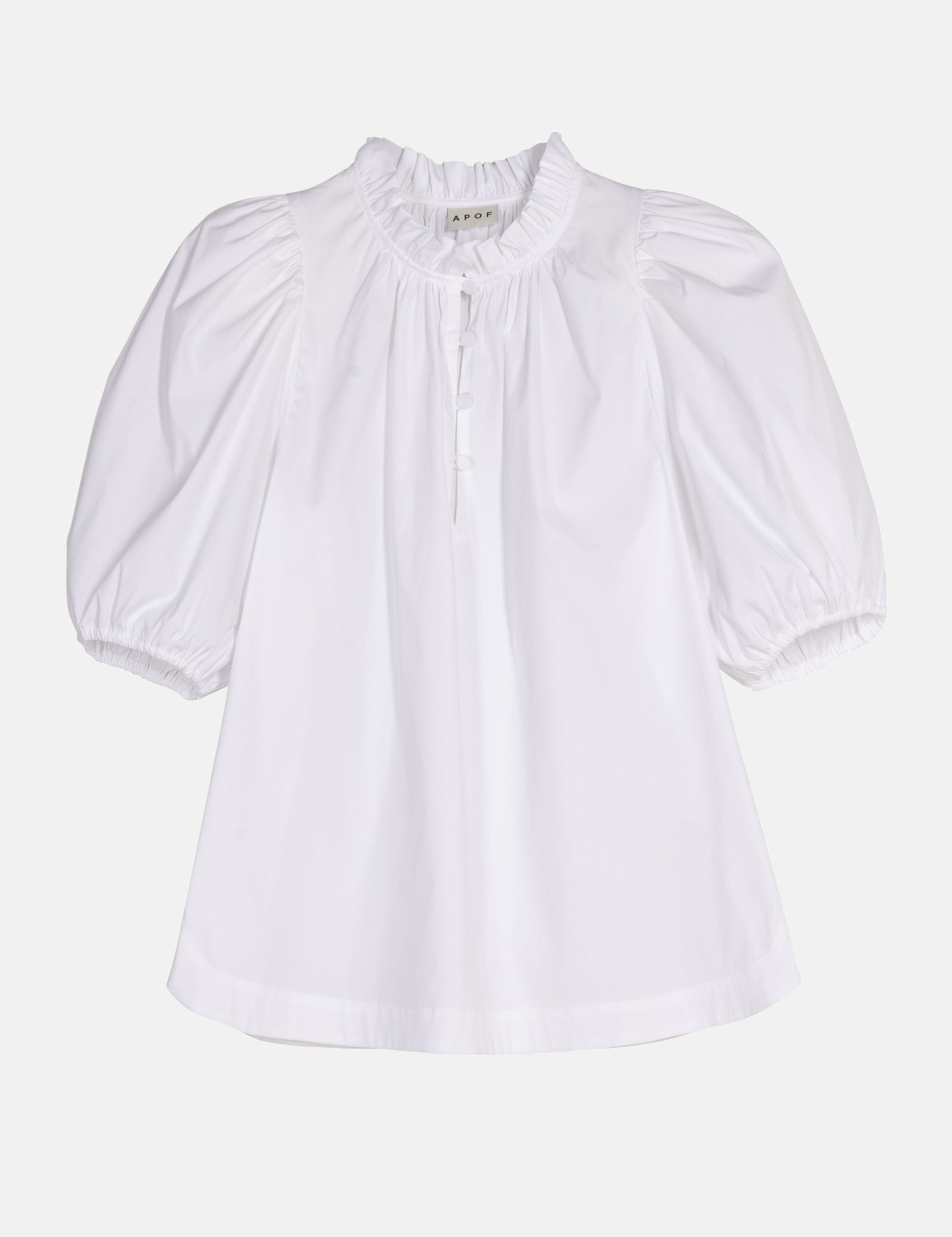 White cotton summer blouse with short puff sleeves
