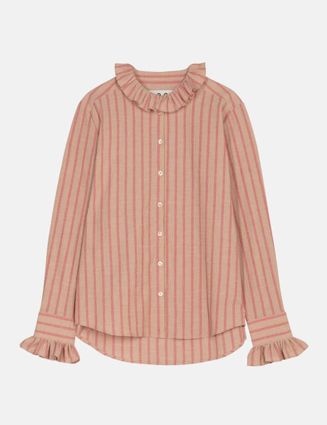 Striped Shirt In Pink With Ruffle Details And Relaxed Fit