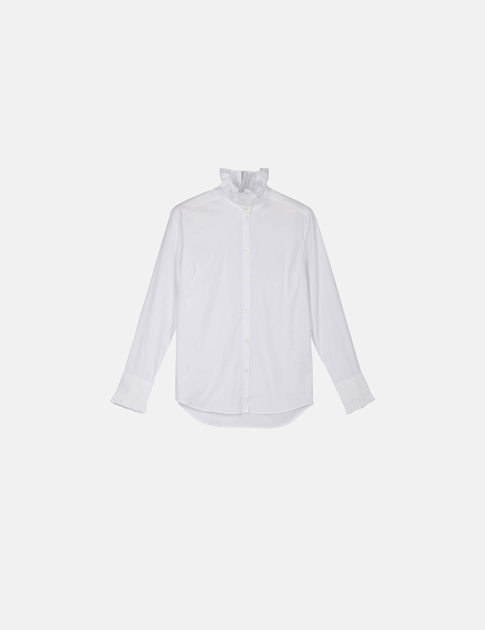 White shirt with a high collar on a light gray background