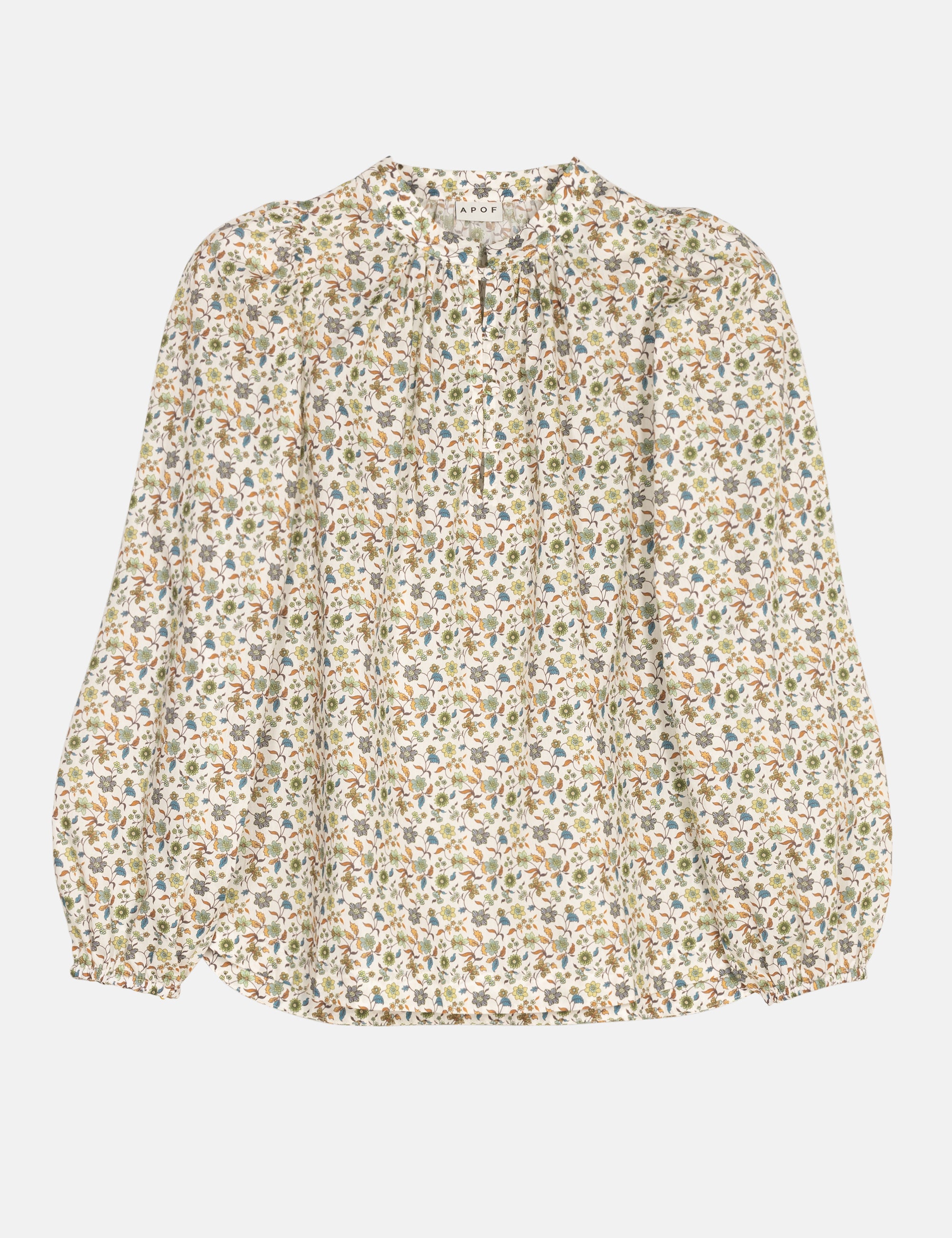 Floral blouse with long puff sleeves