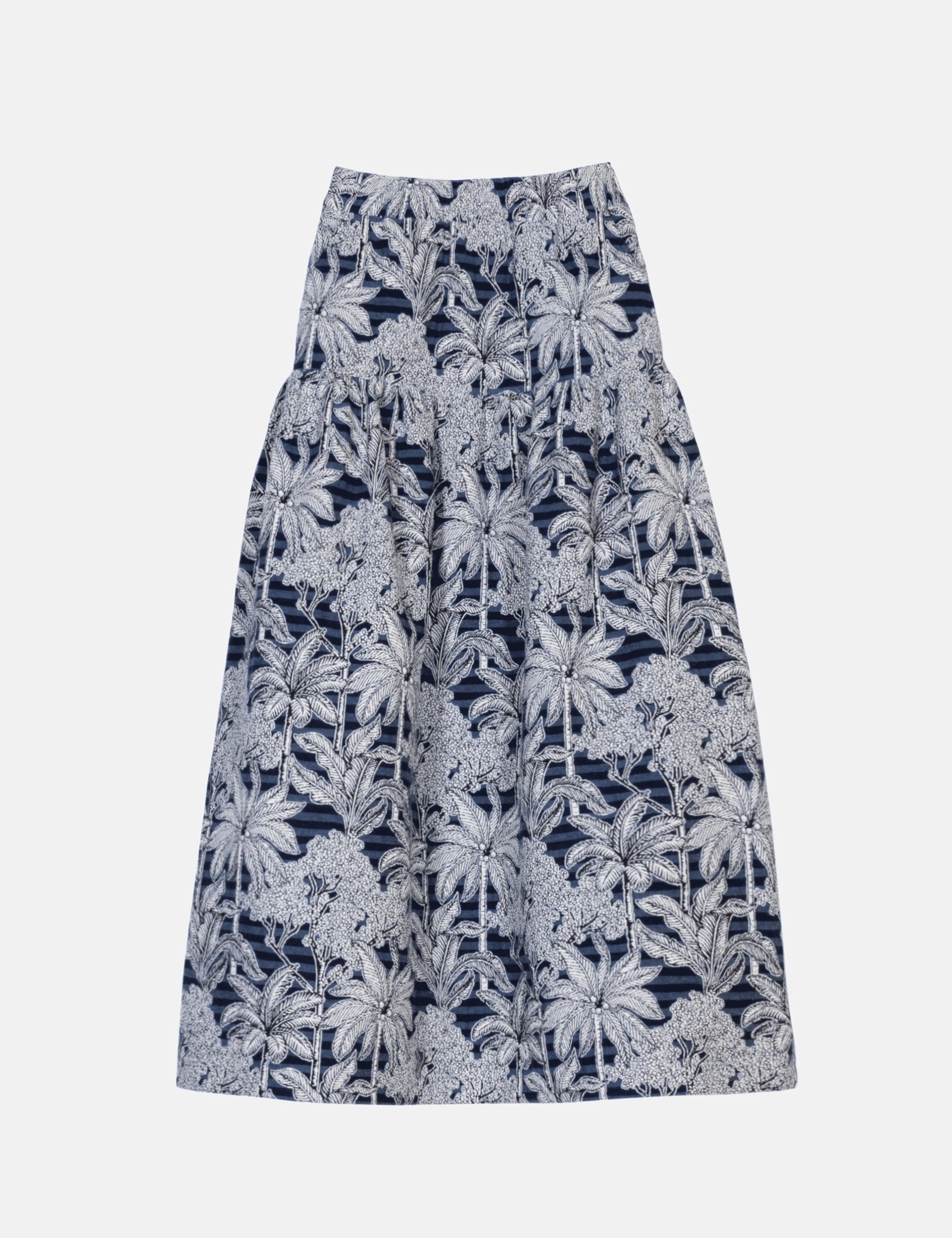 Blue floral patterned jacquard maxi skirt