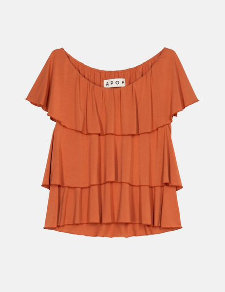 Womens Top In Bright Orange With Soft Ruffles And Movement