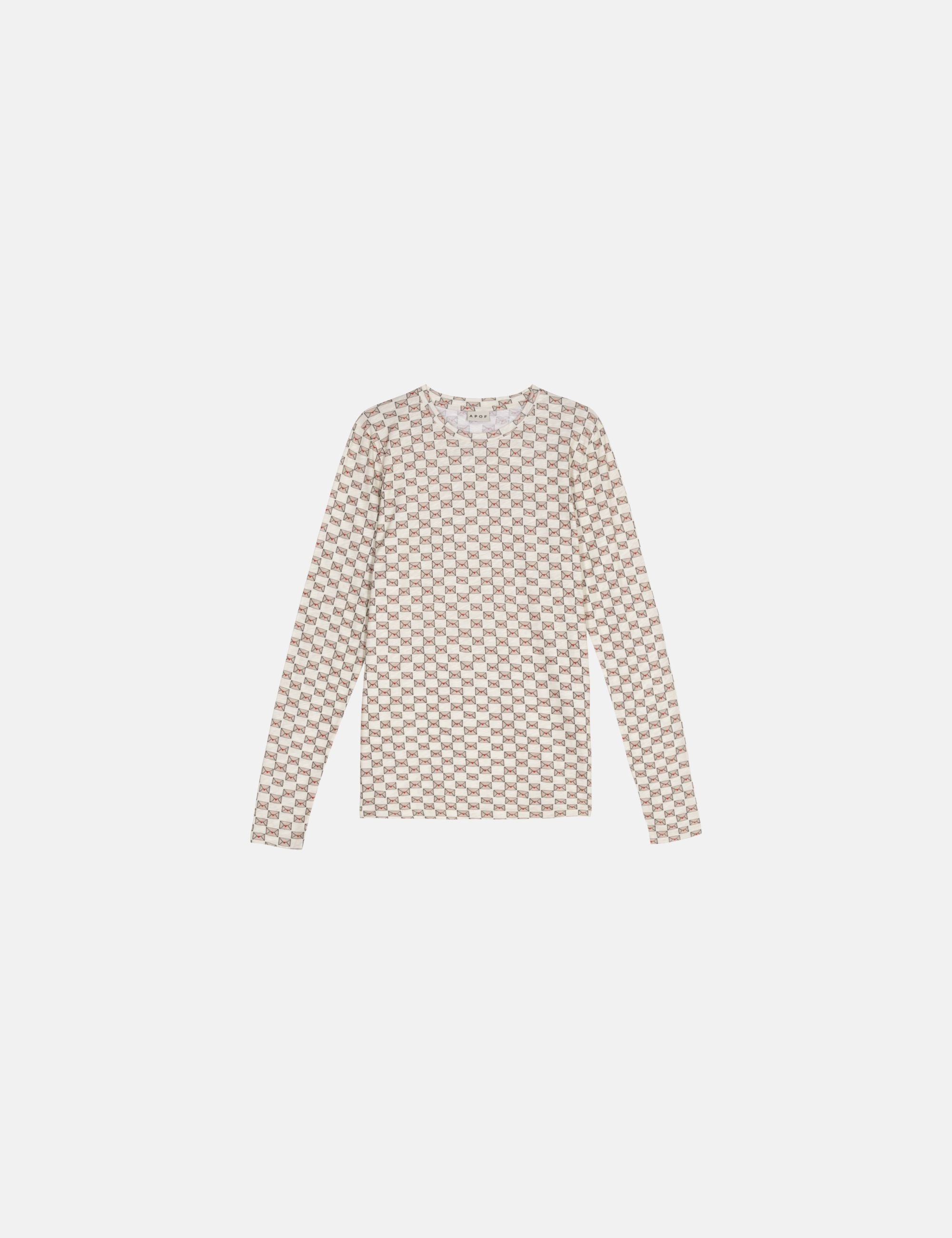 Long-sleeve shirt with a subtle pattern on a white background