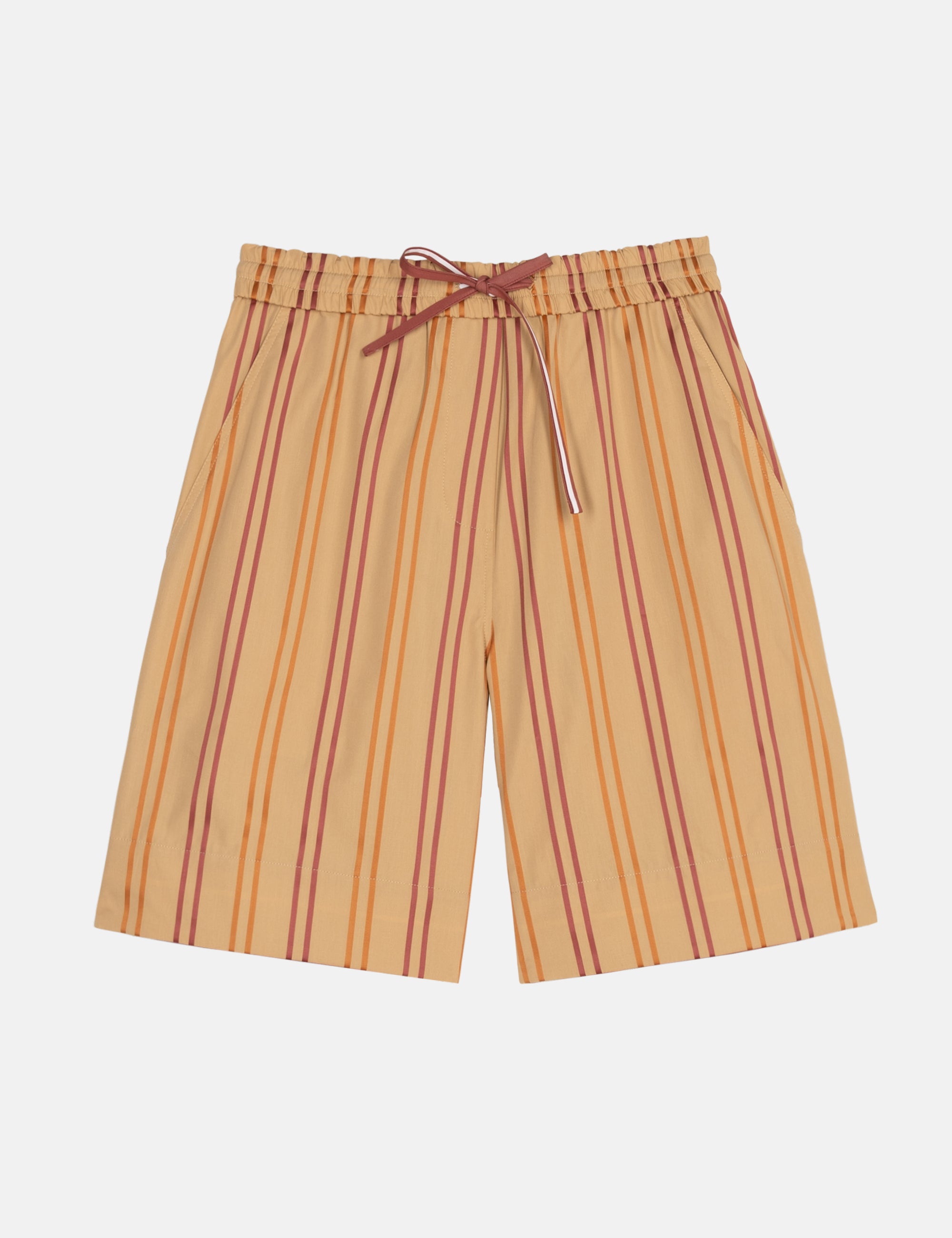 Striped women's shorts with a drawstring on a white background