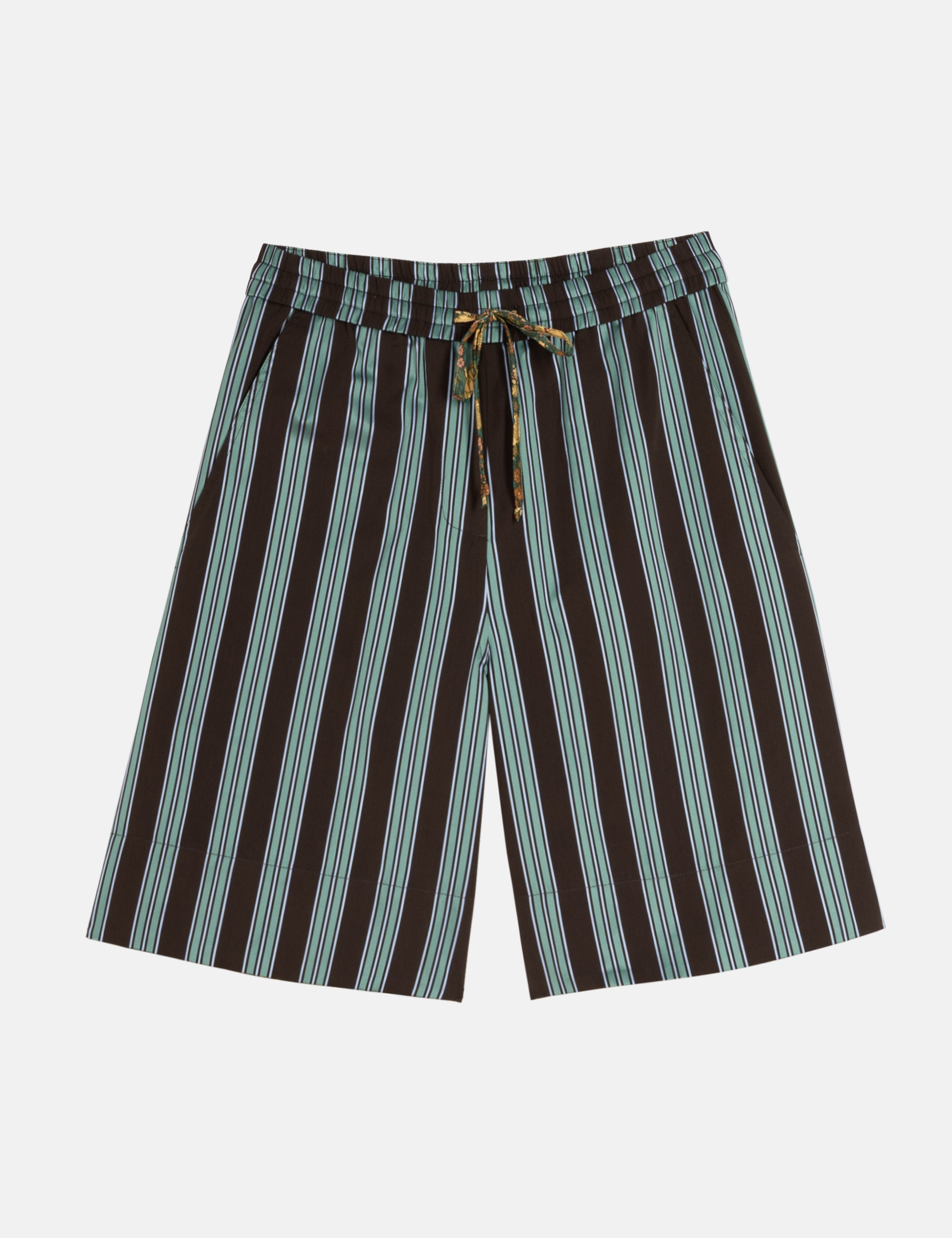 Striped shorts with a drawstring on a white background