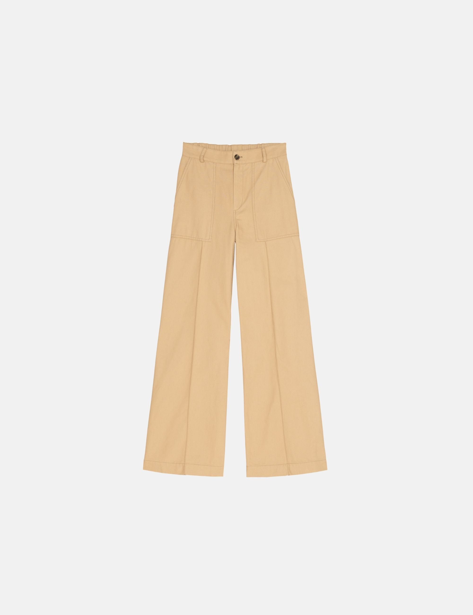 Beige wide-leg pants on a white background