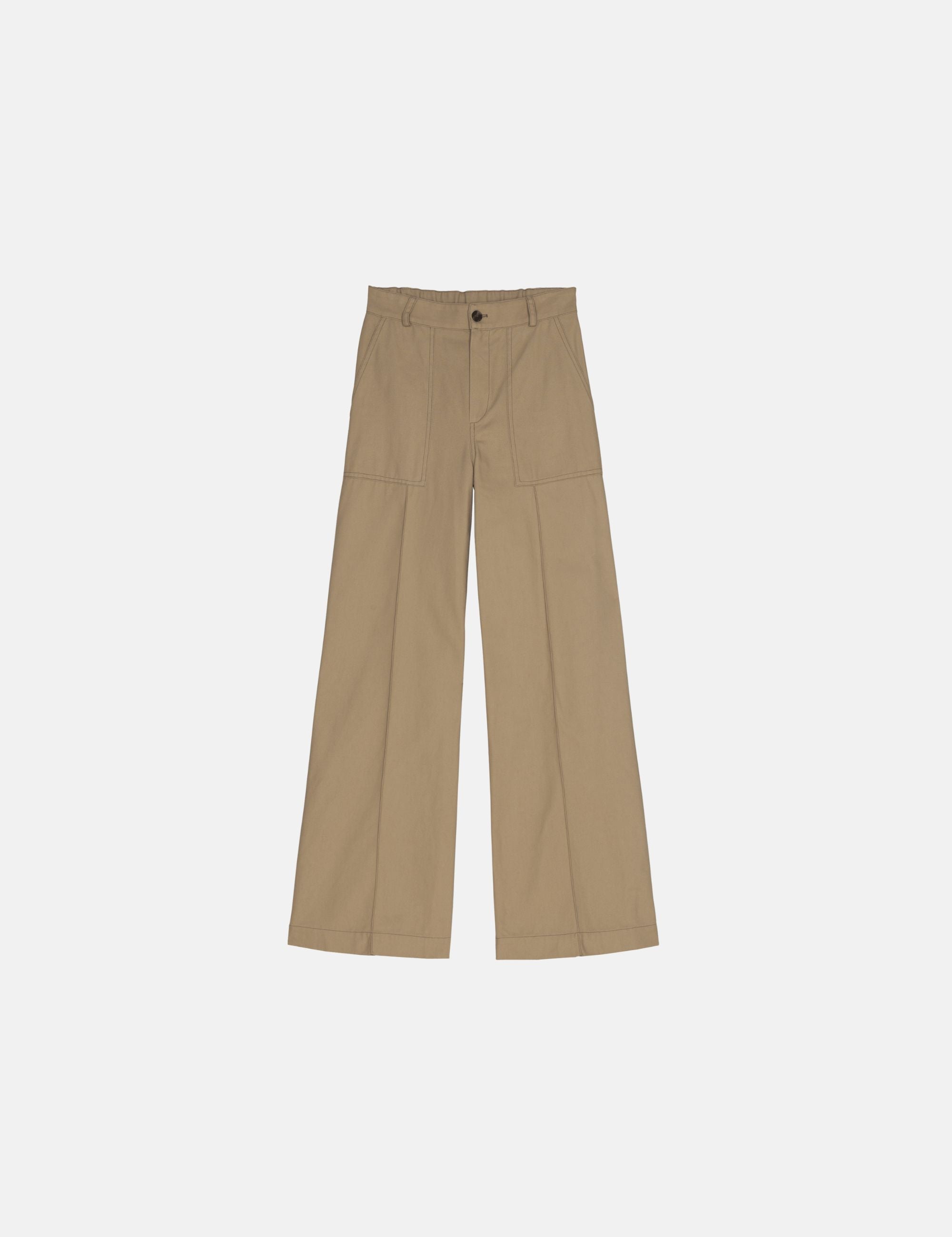 Beige wide-leg women's pants on a white background