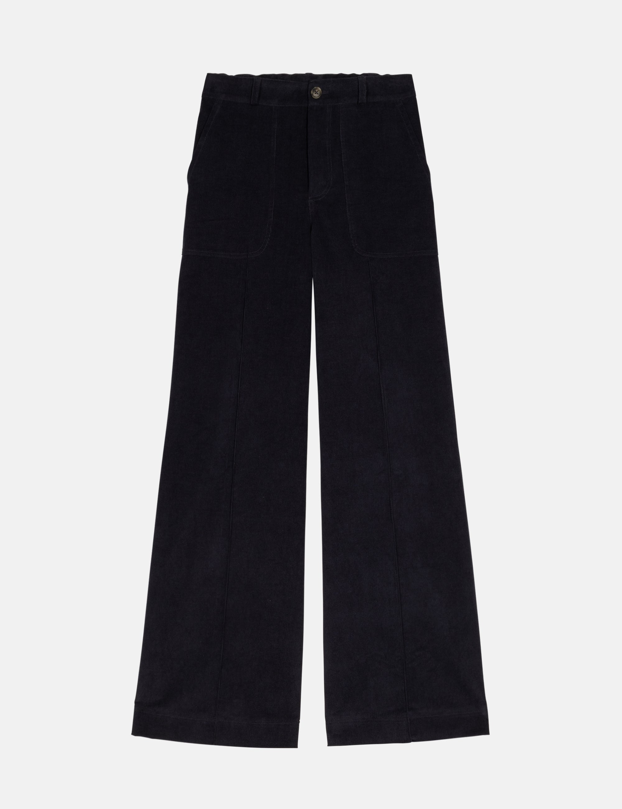 Black wide-leg women's pants in corduroy cotton on a white background