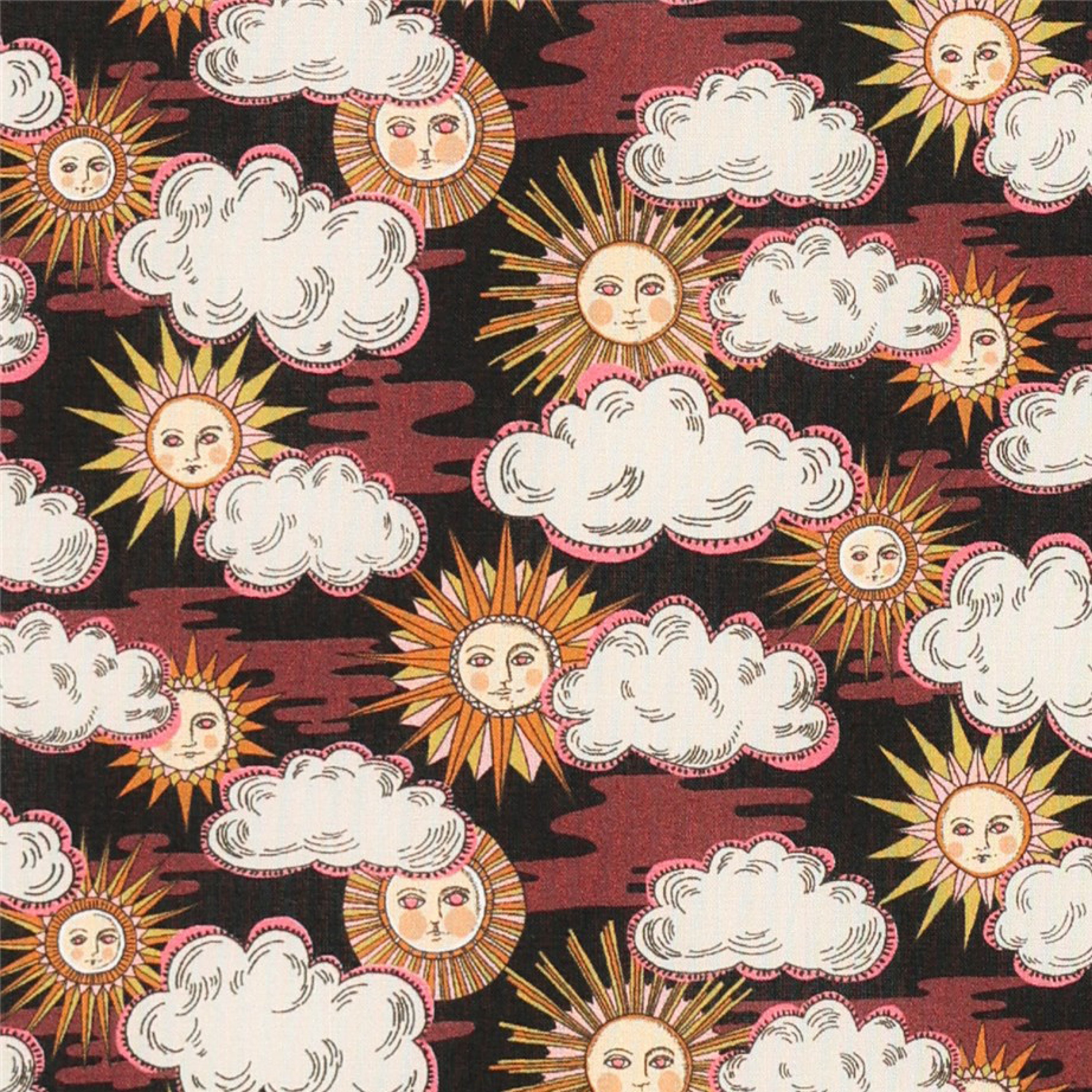 Cotton fabric with sun and clouds print