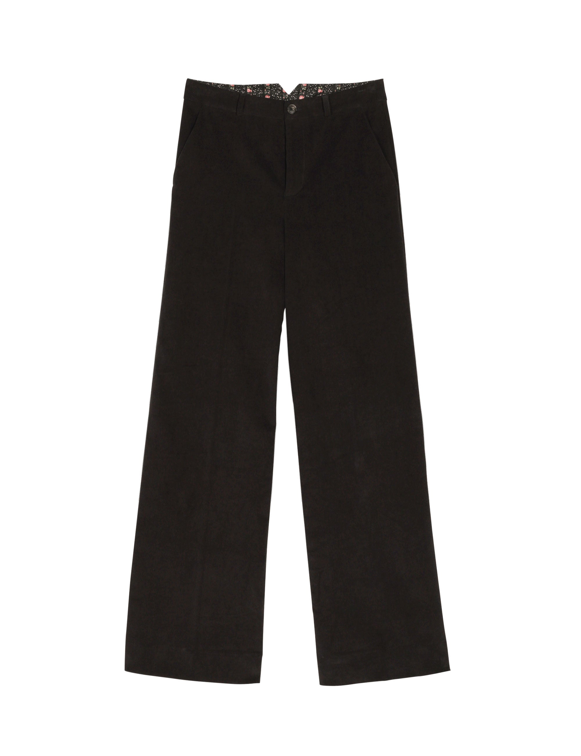 Wide-Leg Velvet Trousers with Hidden Floral Details