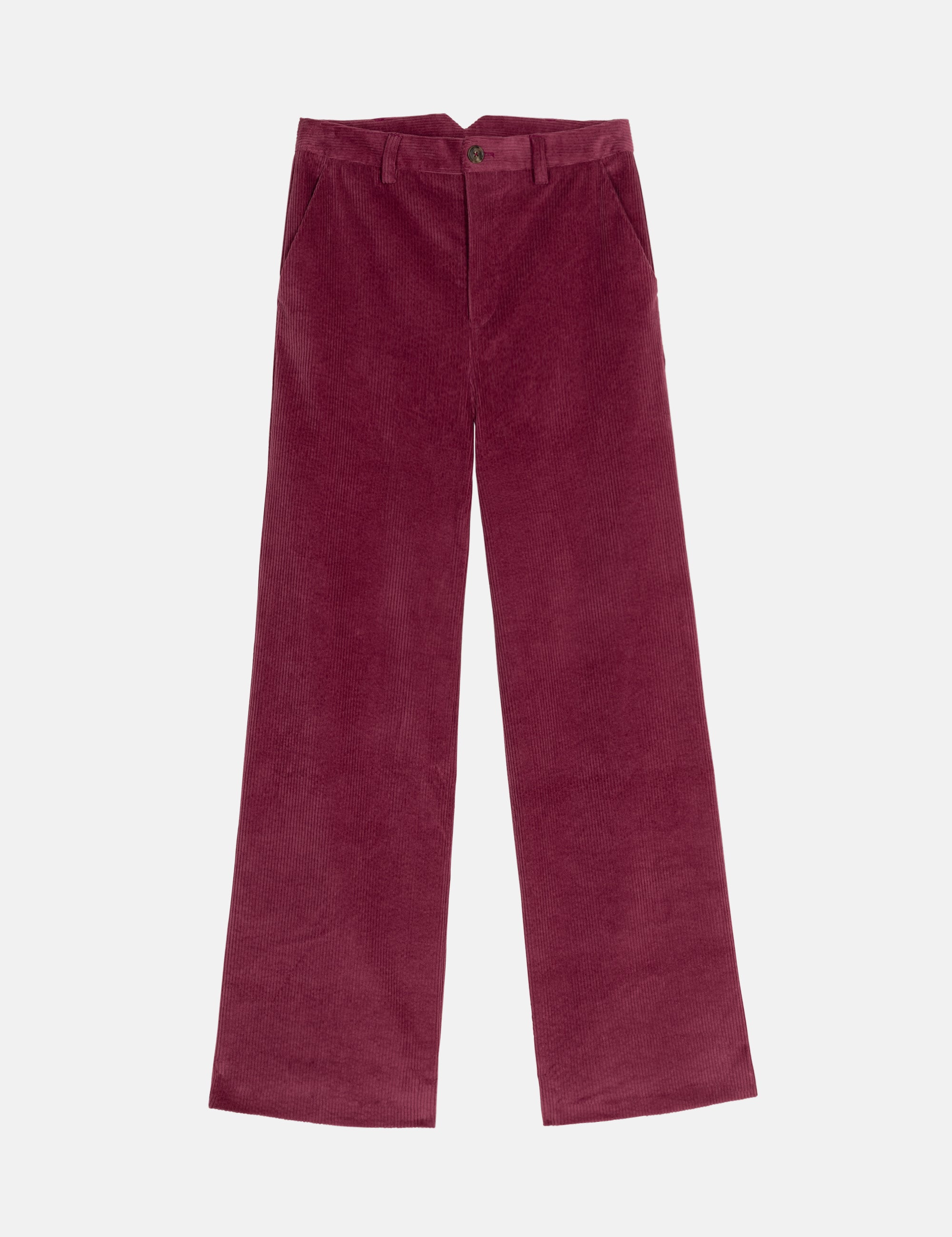Purple women's corduroy pants on a white background