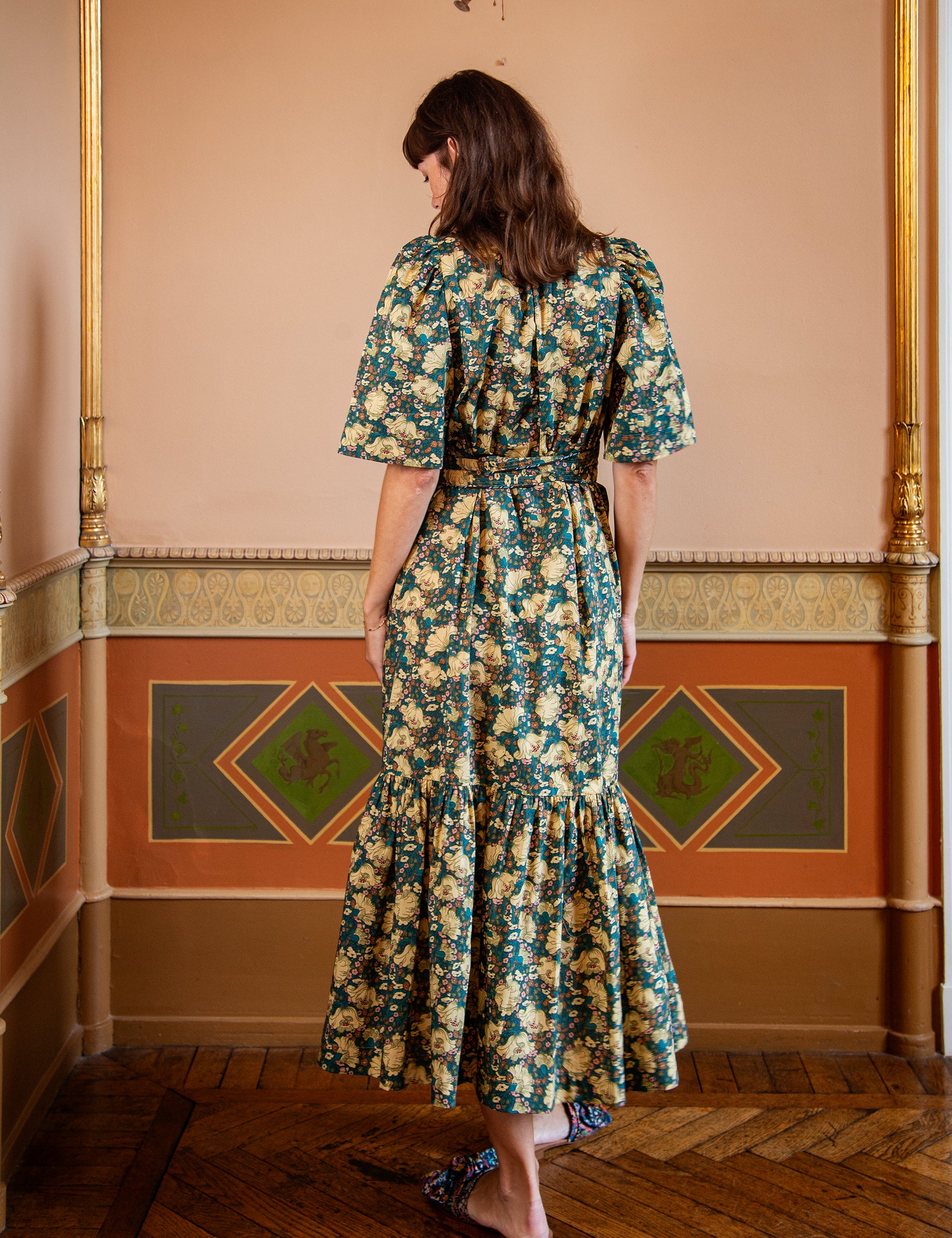 Floral Midi Dress With Gathered Neck And Soft Ruffle Hem Floral Midi Dress With Gathered Neck And Soft Ruffle Hem