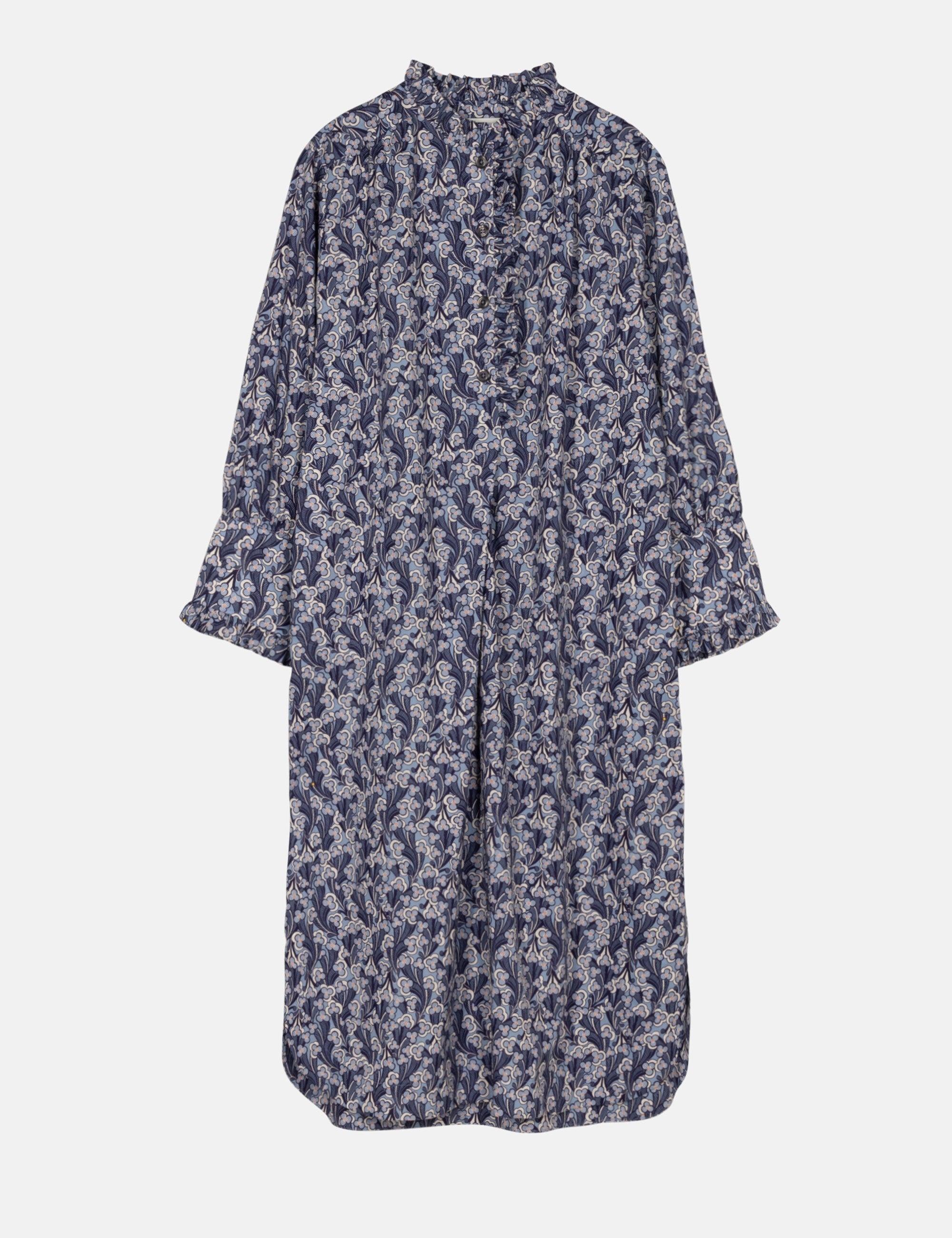 Blue floral dress with long sleeves and frills