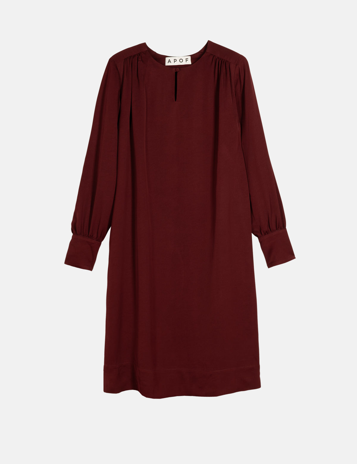 MAVI burgundy long-sleeve dress with round neckline and keyhole placket