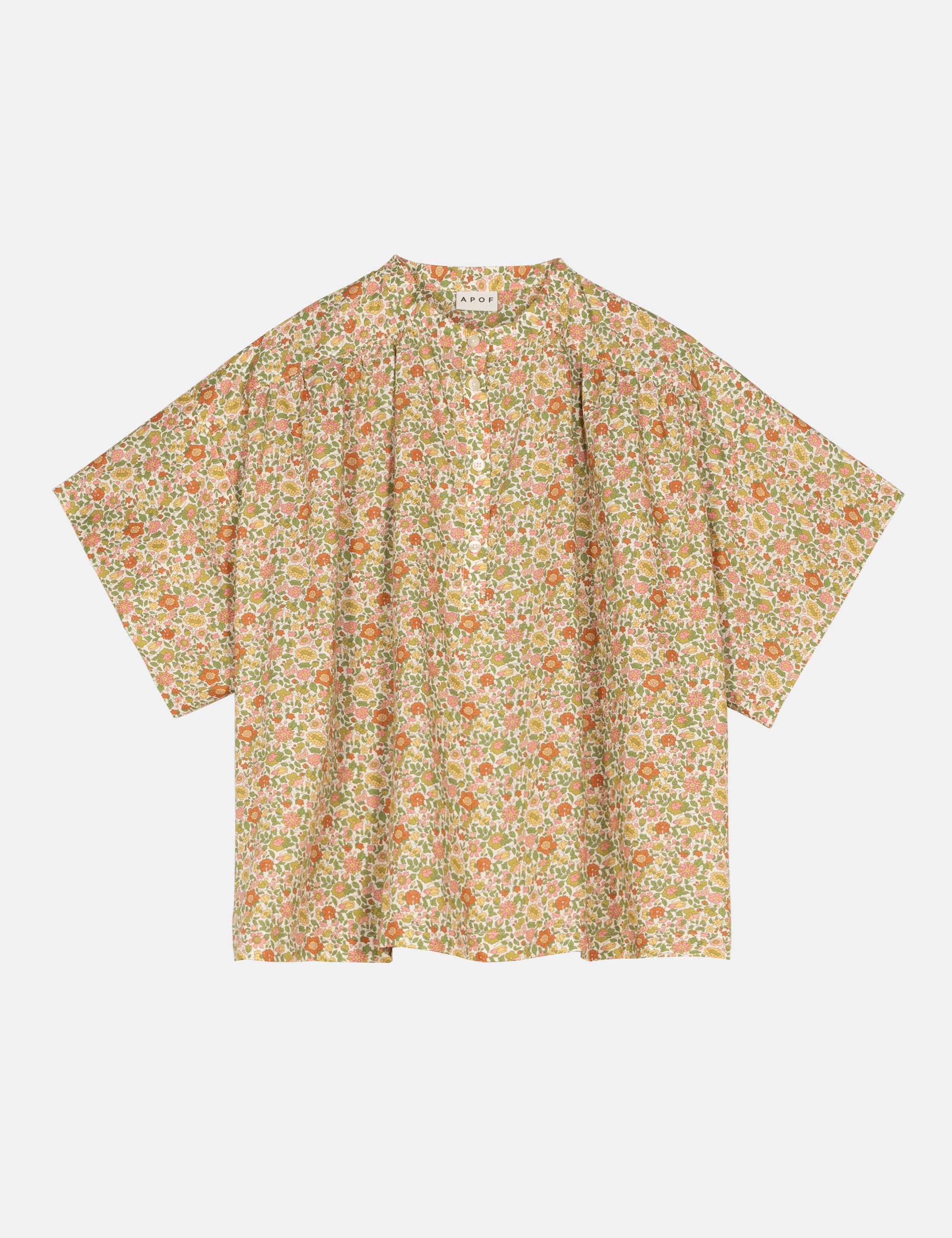 Floral patterned short sleeve women's shirt with buttons