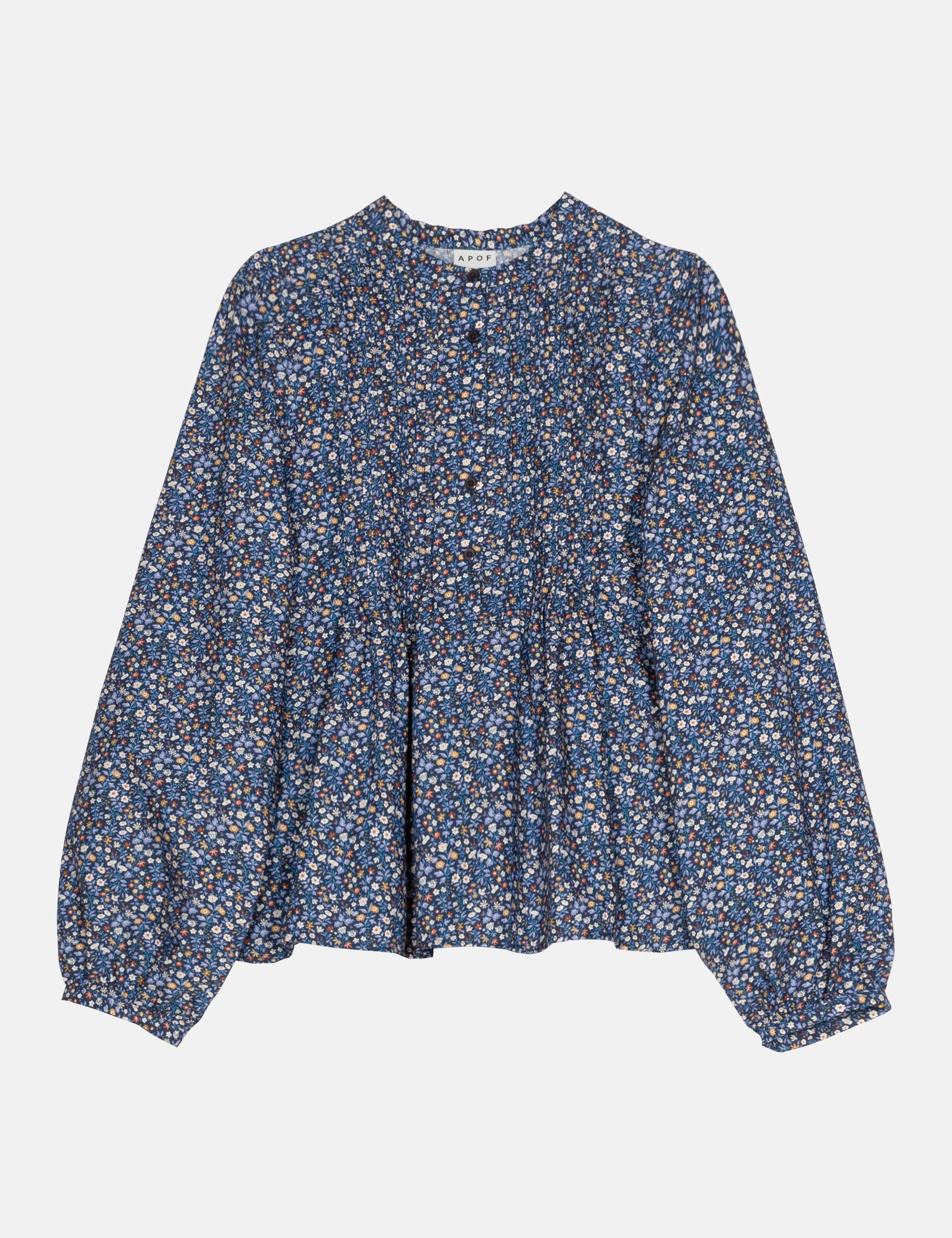 Blue floral blouse with long sleeves