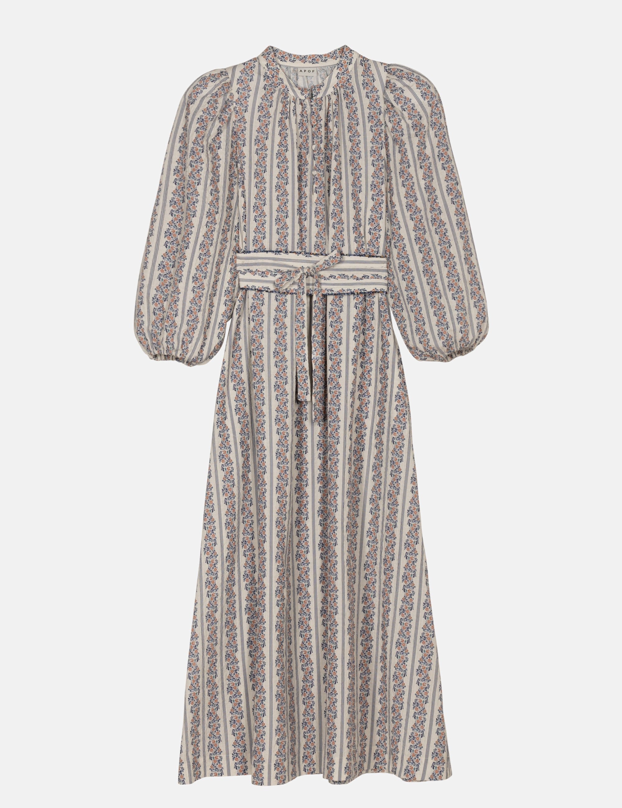 Flower patterned feminine dress with a belt  and puff sleeve