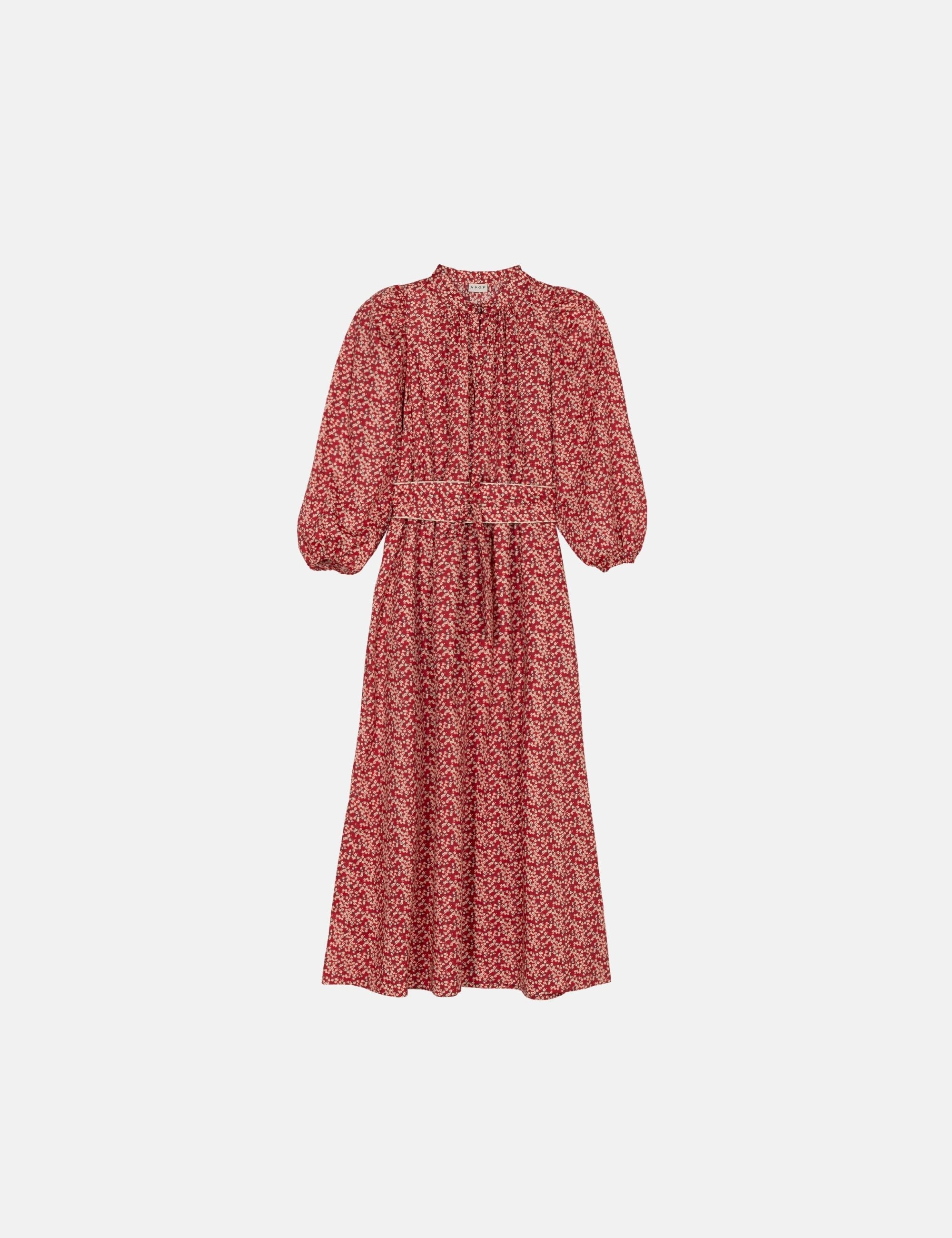 Red floral dress on a white background