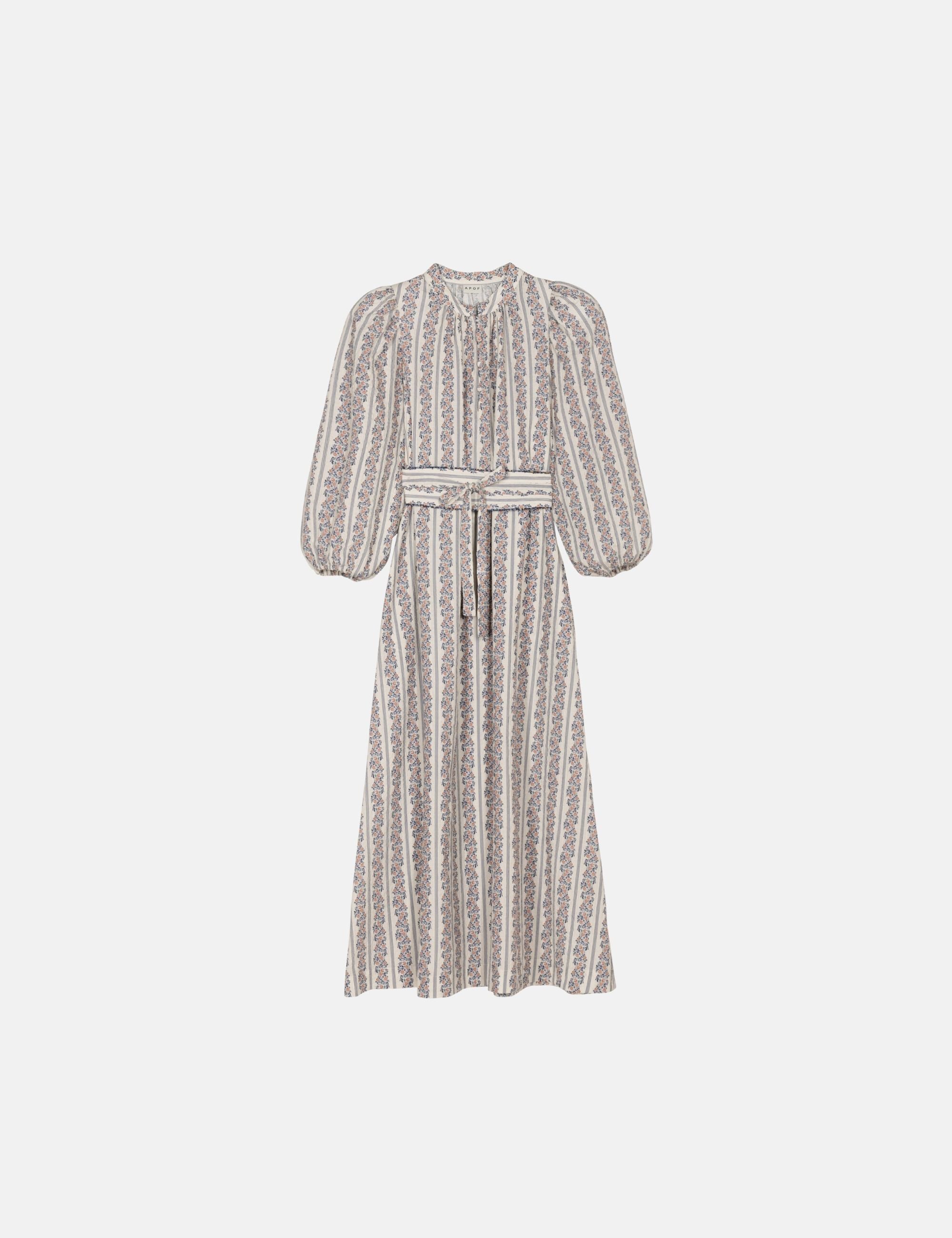 Striped dress with a belt on a white background