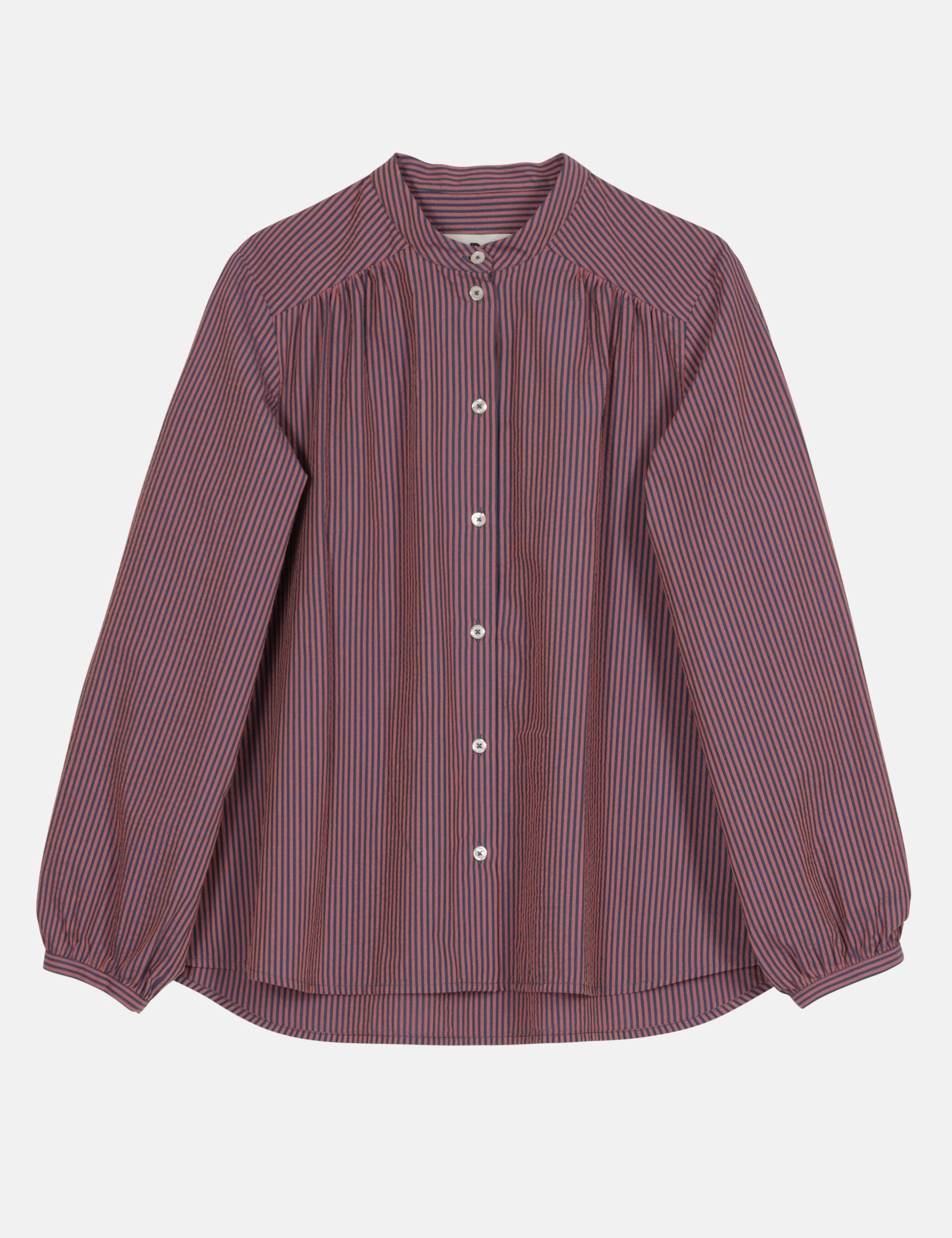 Purple striped women's shirt on a white background