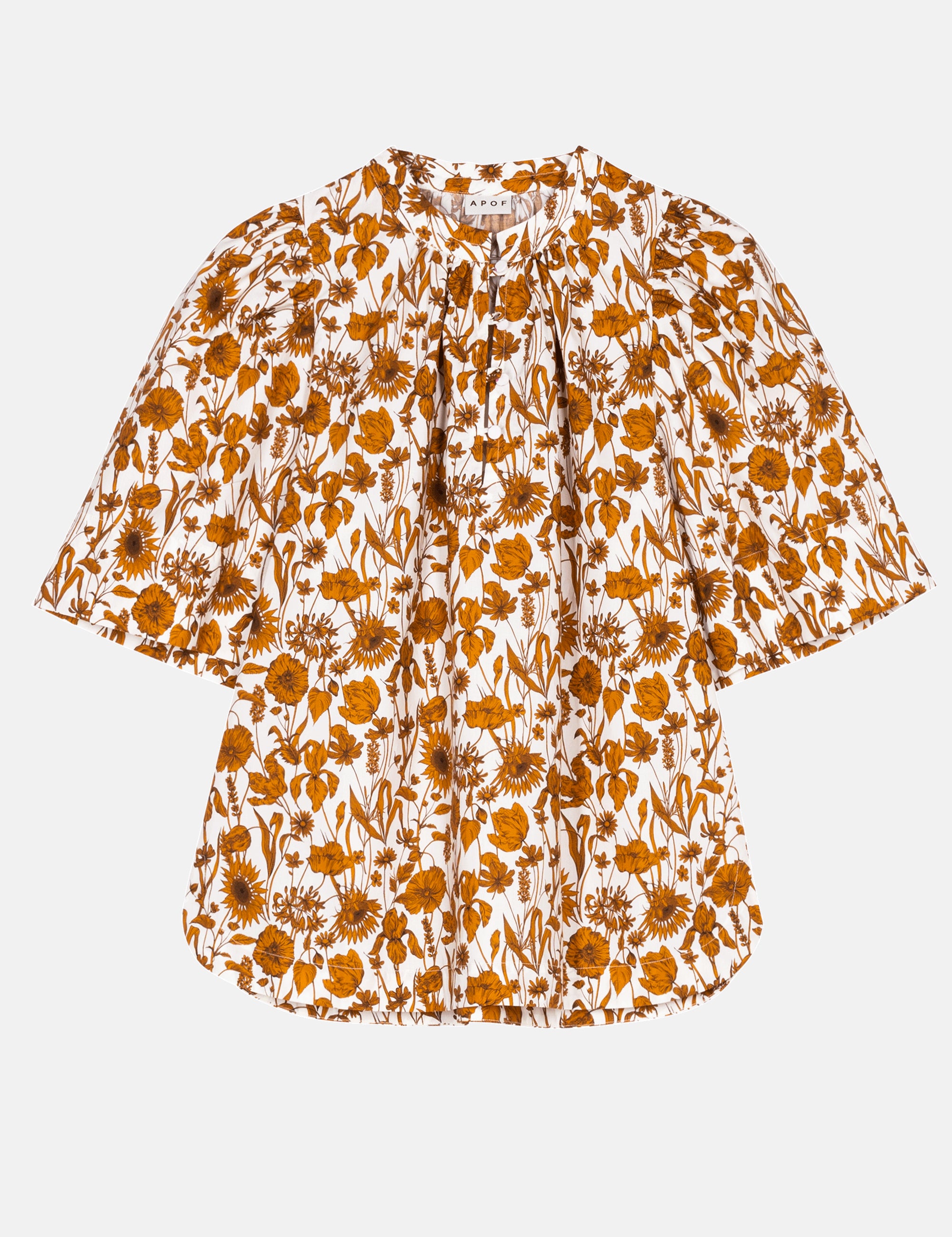 【FETICO】Floral print gathered blouse Floral Blouse With Relaxed Fit And Soft Gathered Neckline
