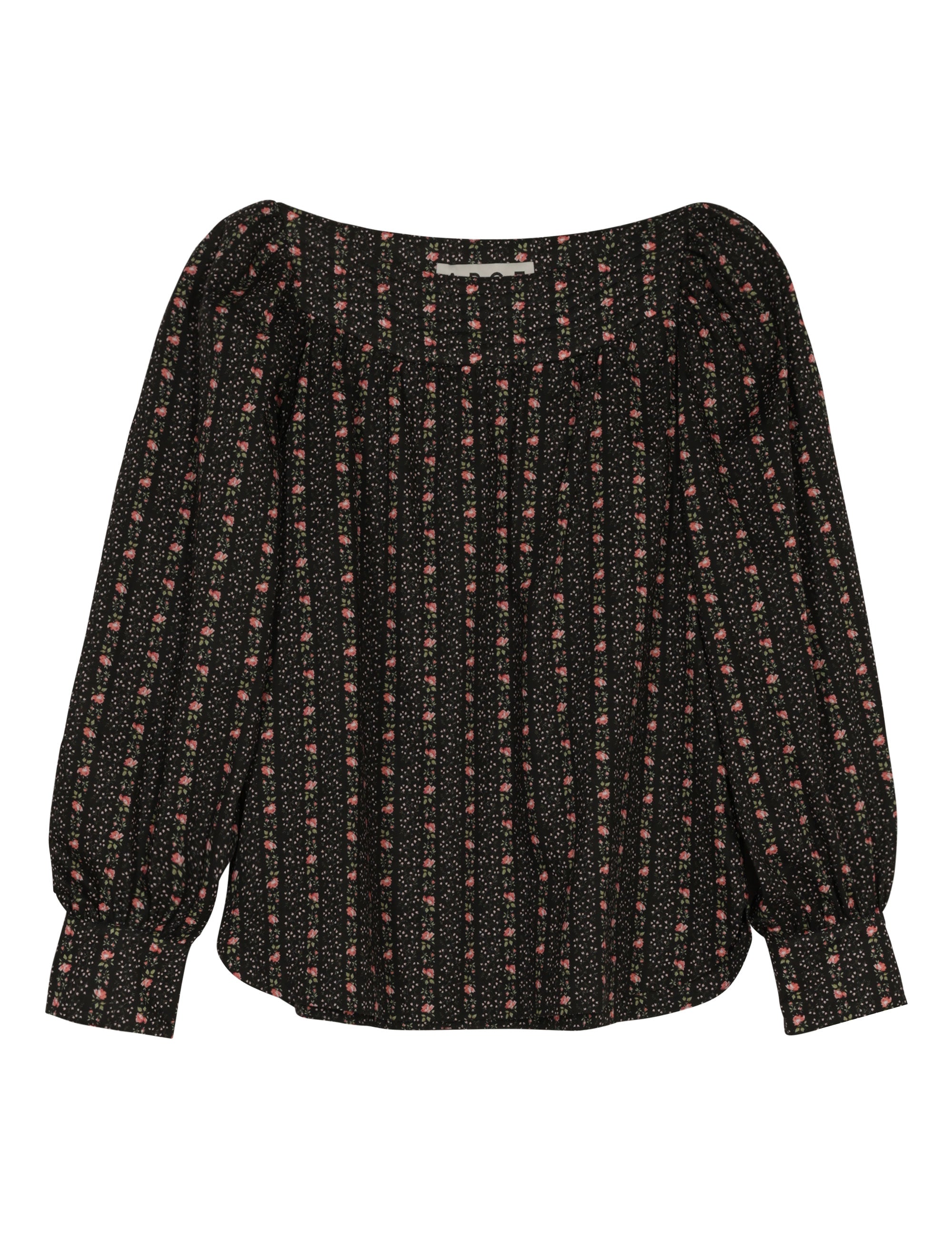 Green flower patterned long-sleeved blouse