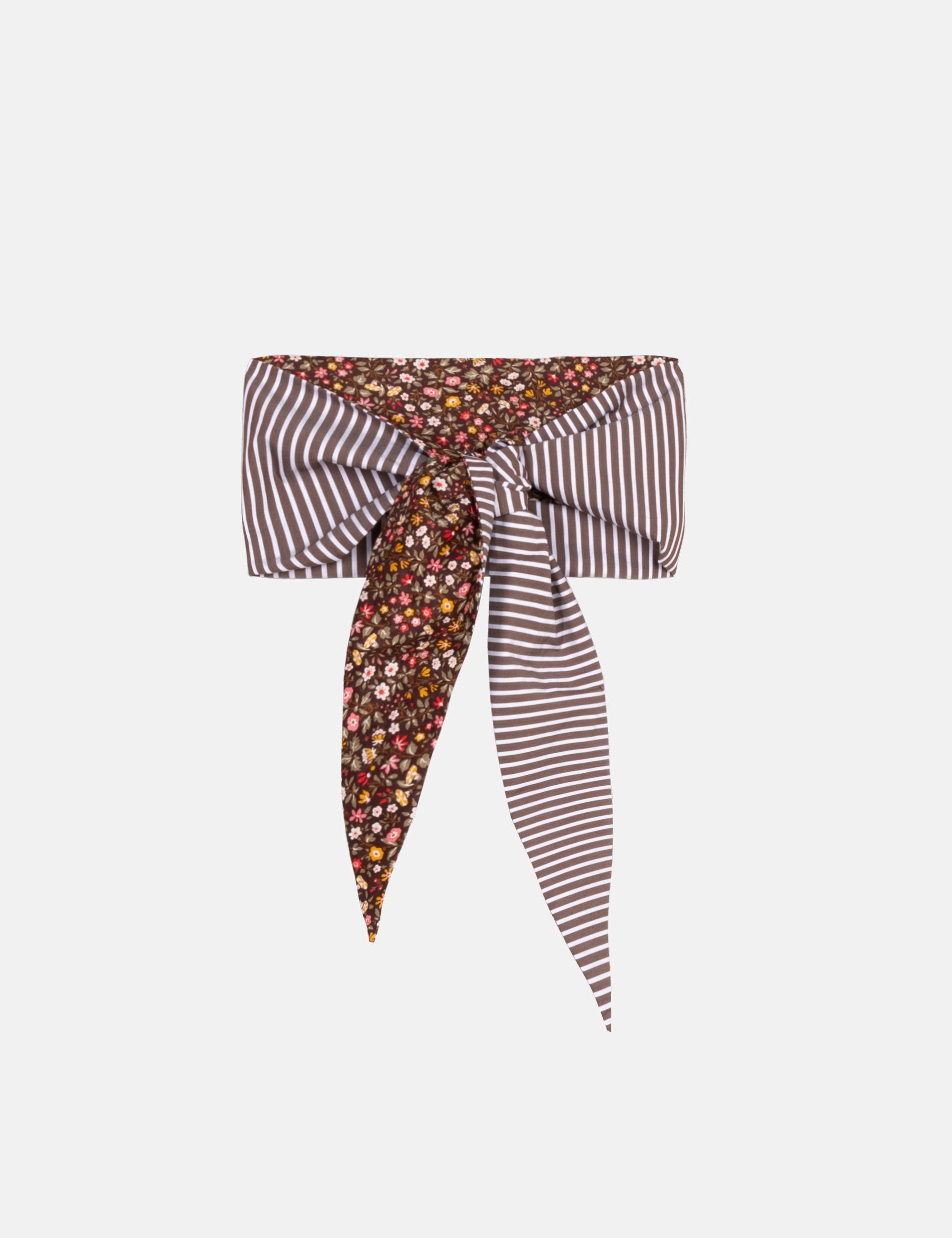 Striped and floral patterned scarf on a white background