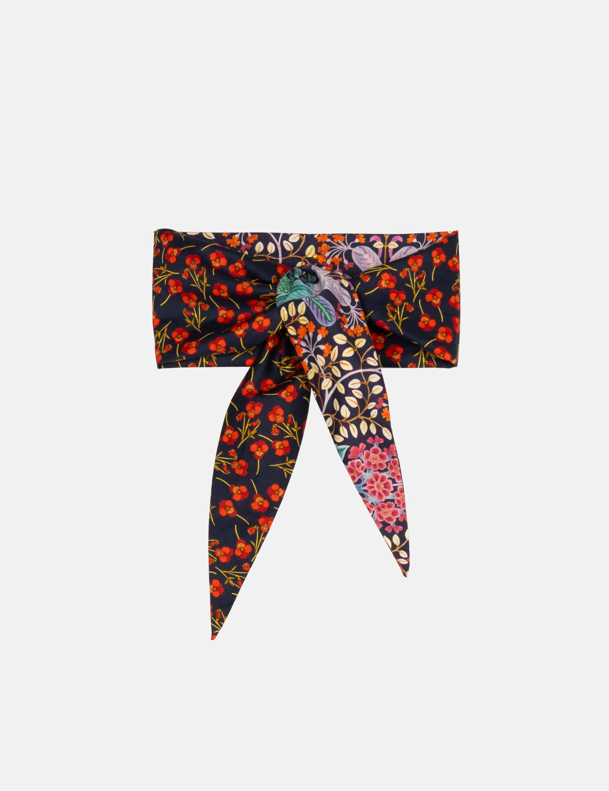 Floral headband scarf with floral patterns and long ribbons