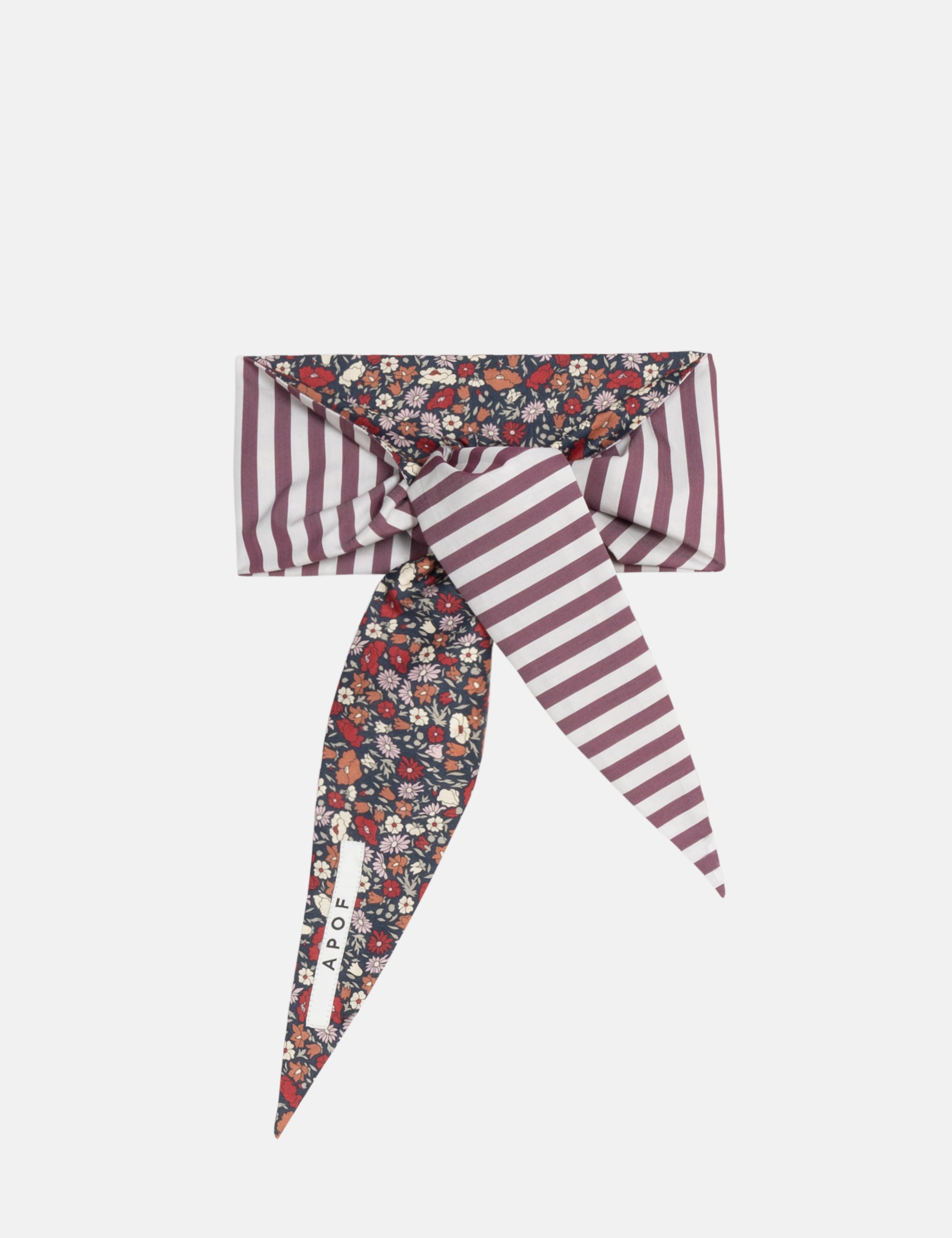 Striped and floral patterned scarf on a white background