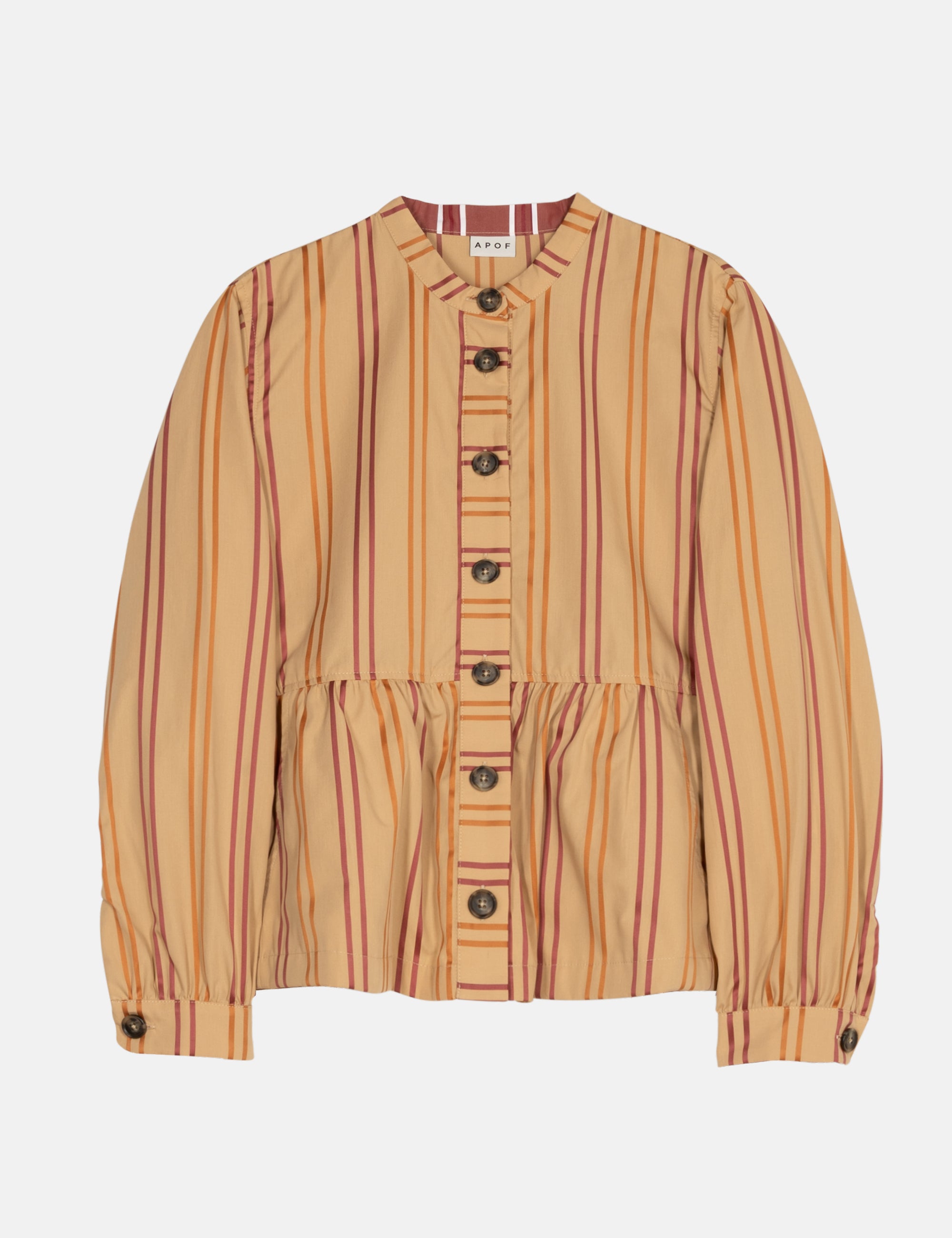 Striped women's jacket in beige, red and orange with buttons