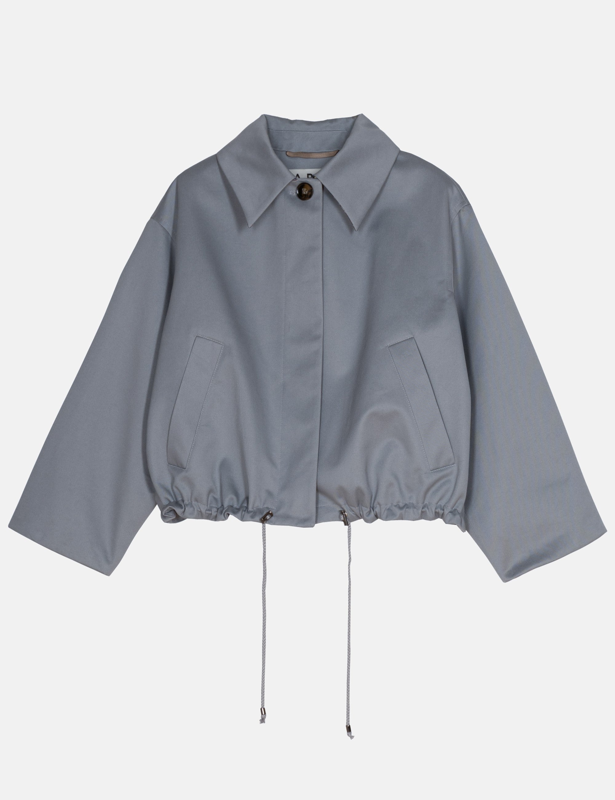 Light gray short women's jacket with a collar 