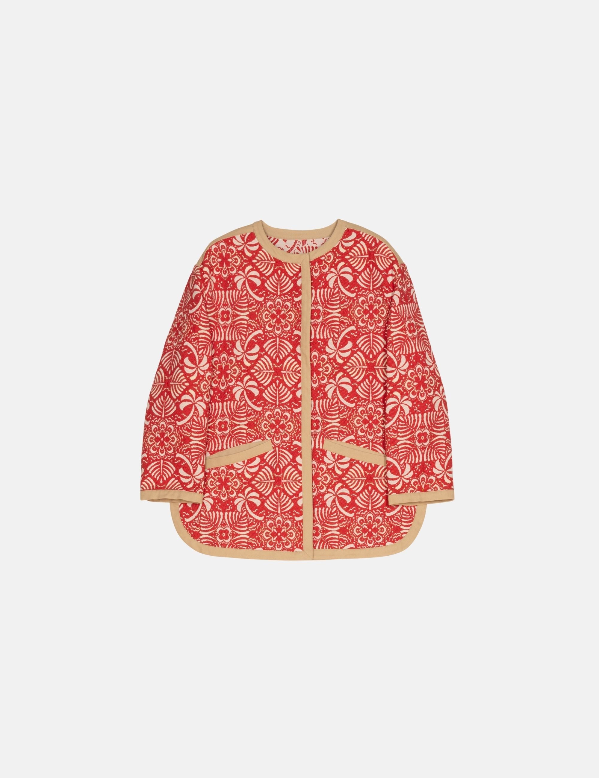 Red patterned jacket on a white background