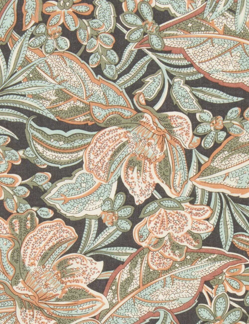 Closeup of Liberty cotton print Antique Paisley