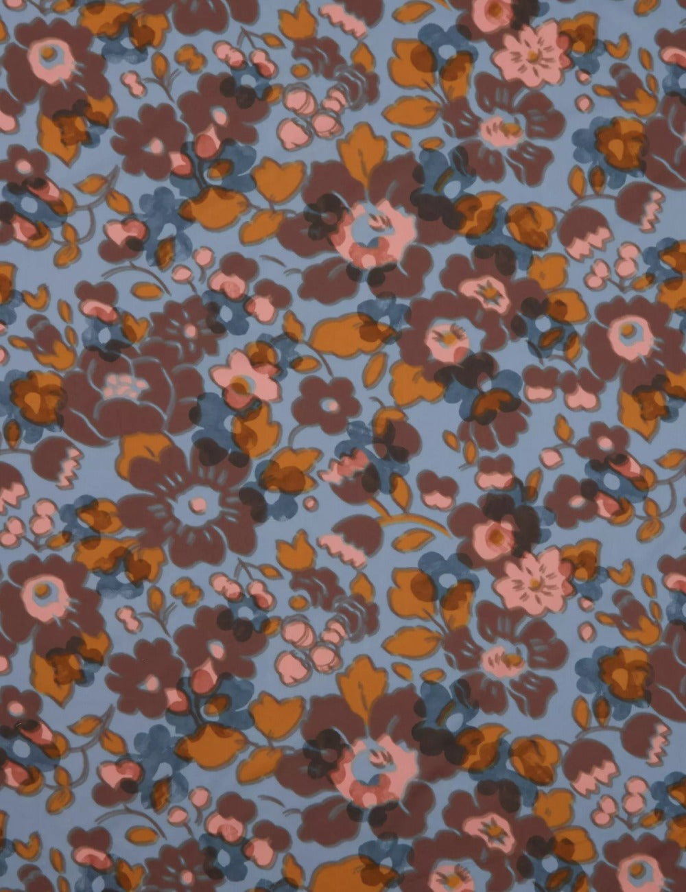 Liberty fabrics floral print Betsy shadow soft in blue purple and orange