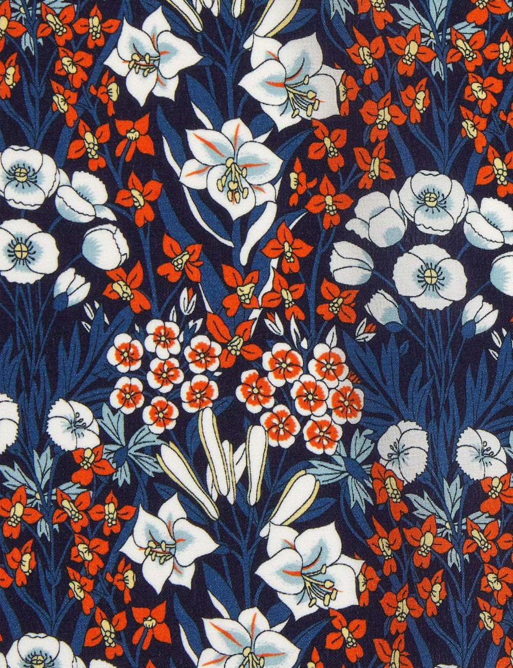 Liberty primrose floral print in red blue and white