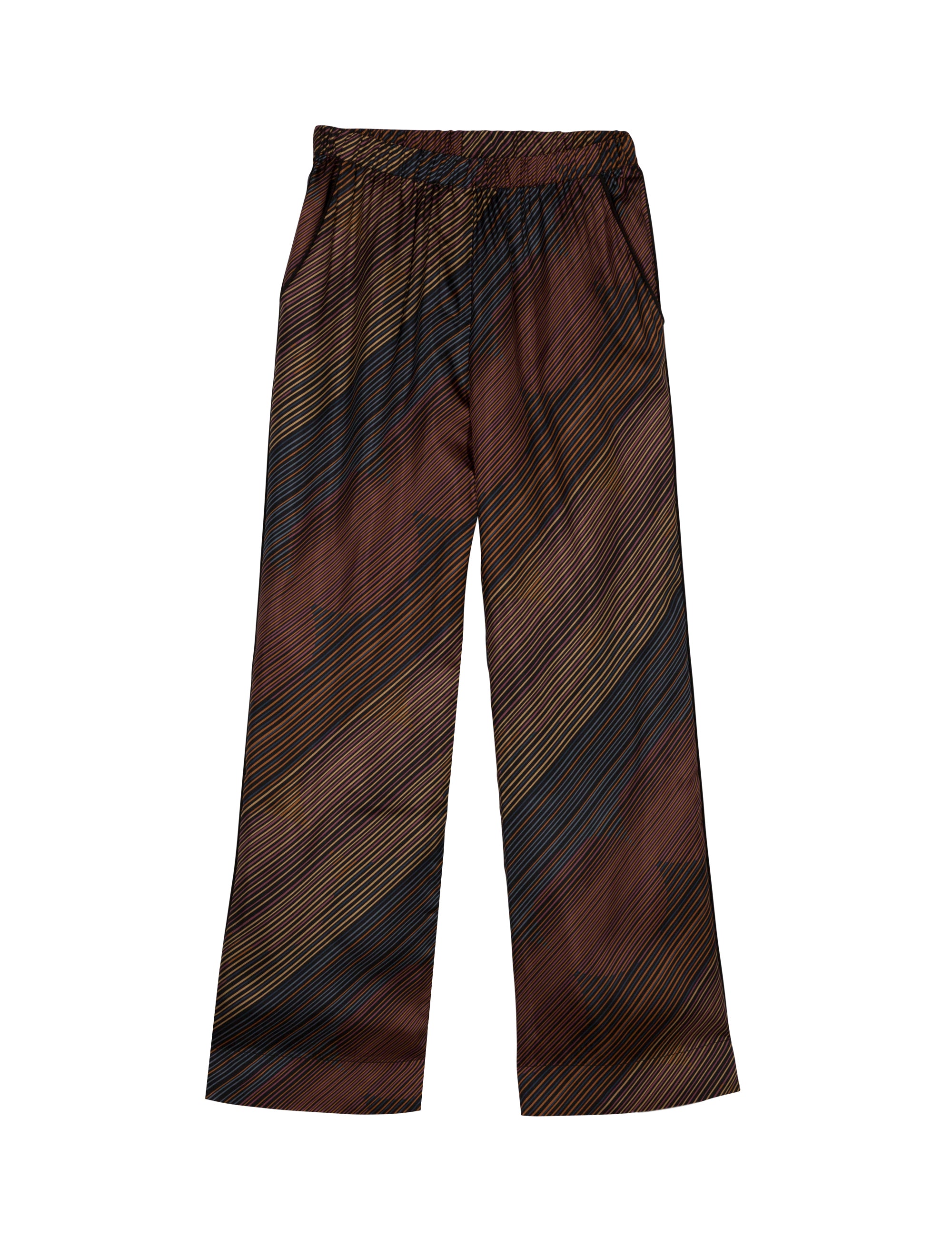 Women's silk pants with stripes in brown beige grey and black