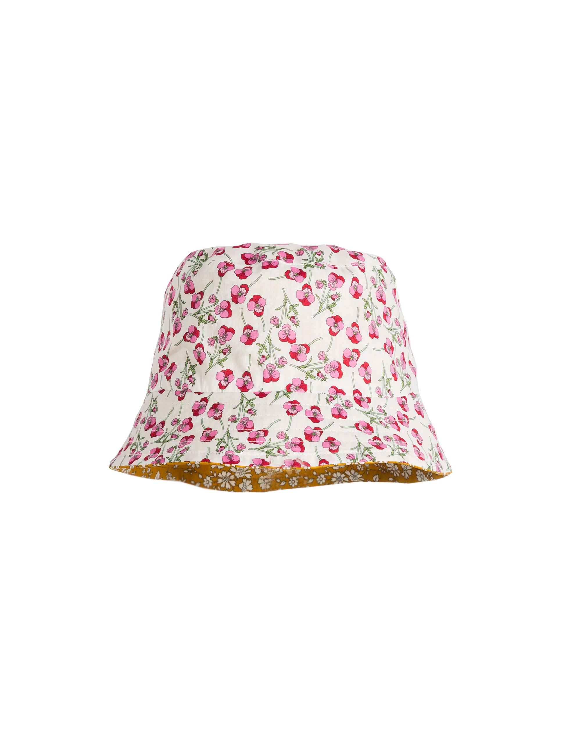 Women's reversible summer hat with red flower pattern